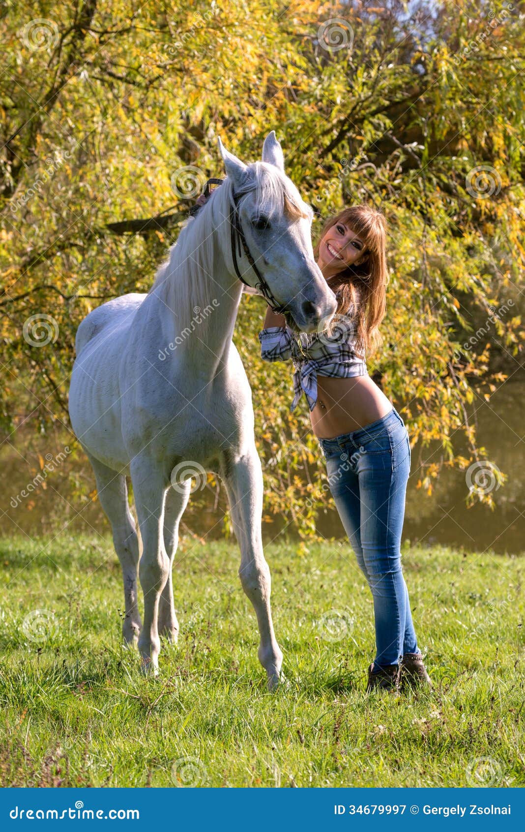 Portrait of a White Horse and Woman Stock Image Image of person