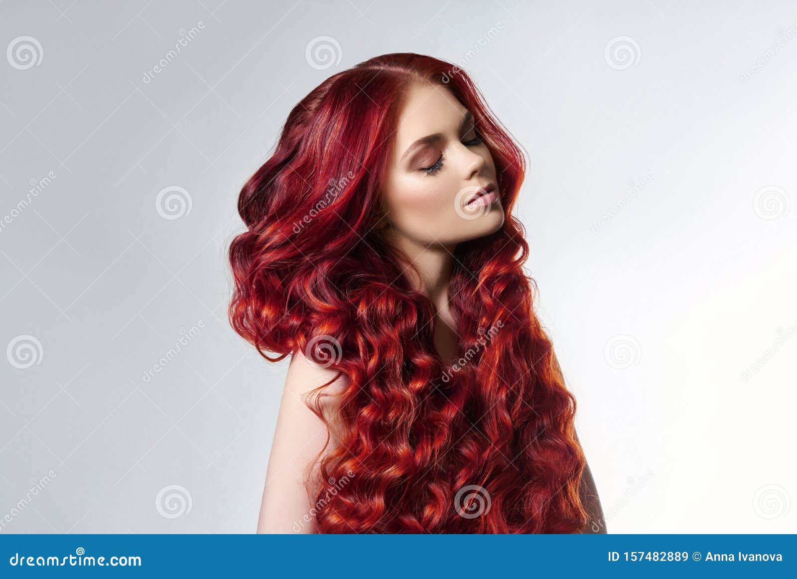 Portrait of a Woman with Bright Colored Hair, All Shades of Pink Red. Hair  Coloring, Beautiful Lips and Makeup Stock Image - Image of face, health:  157482889