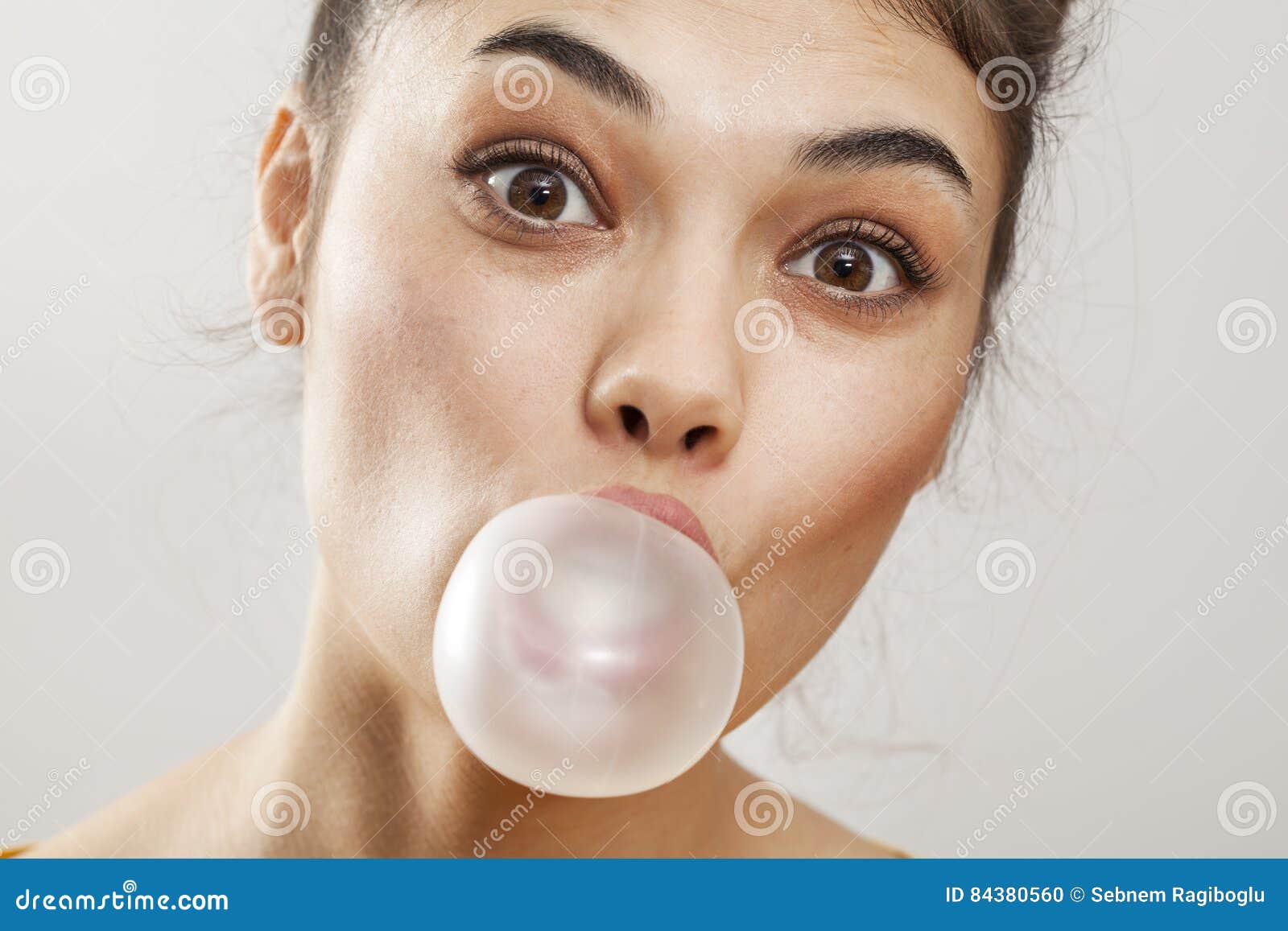 Portrait Woman with Bubble of Gum Stock Photo Image of woman, inflate