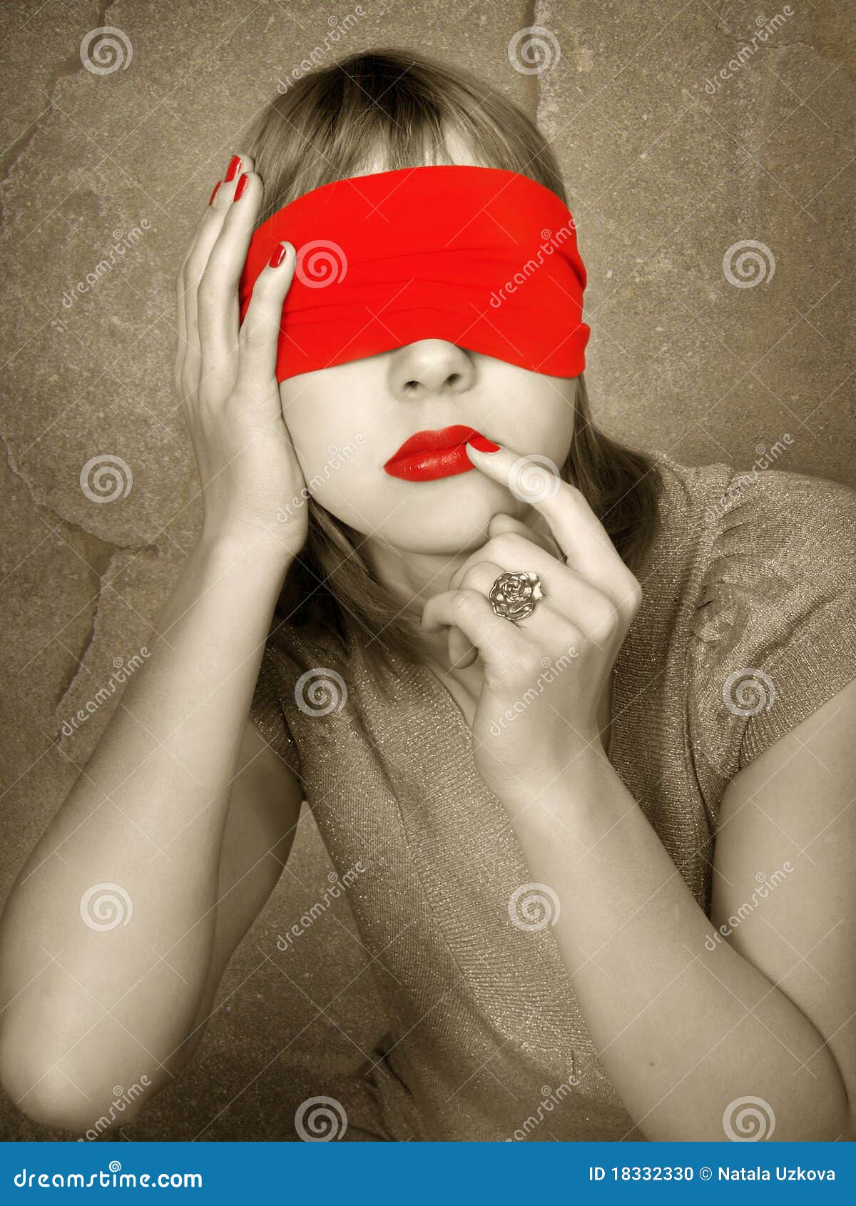Portrait of a Woman with Covered Eyes Stock Photo Image of game, hand