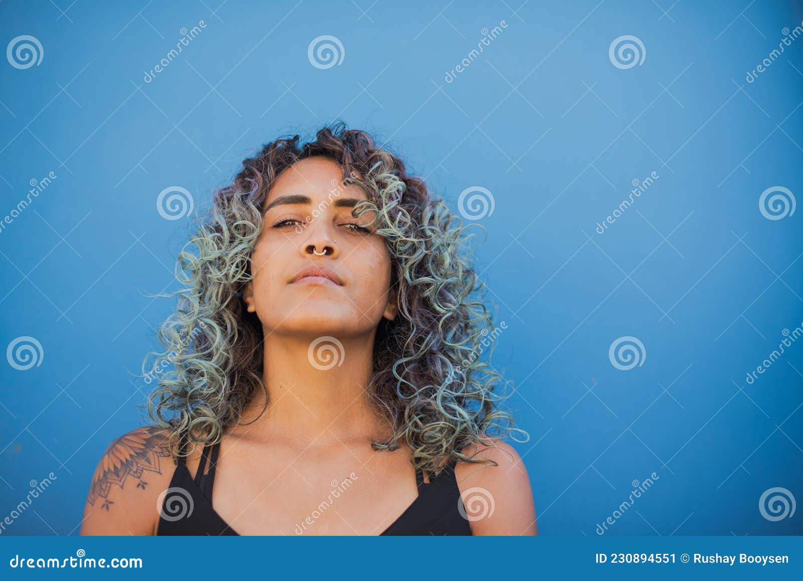 Portrait Of Woman With Curly Hair Shot Up Close Stock Image Image Of Horizontal Look 230894551 