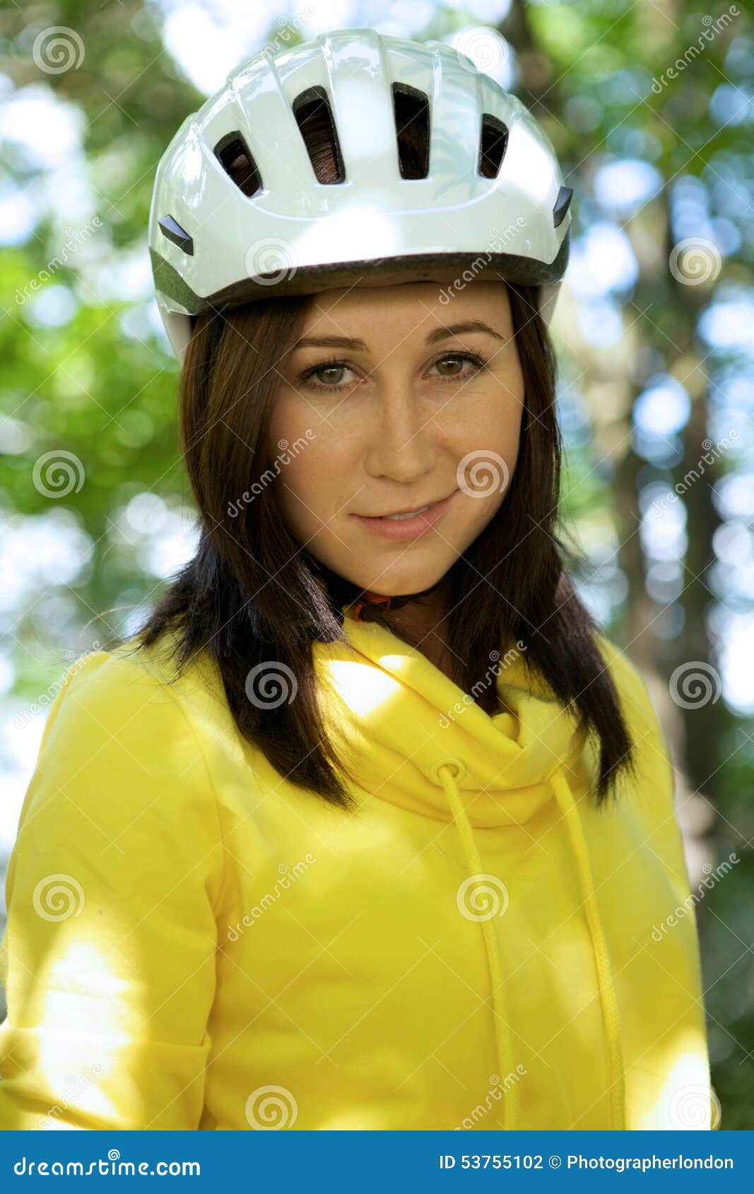 Portrait of Woman in Cycle Helmet Stock Photo Image of fitness, road