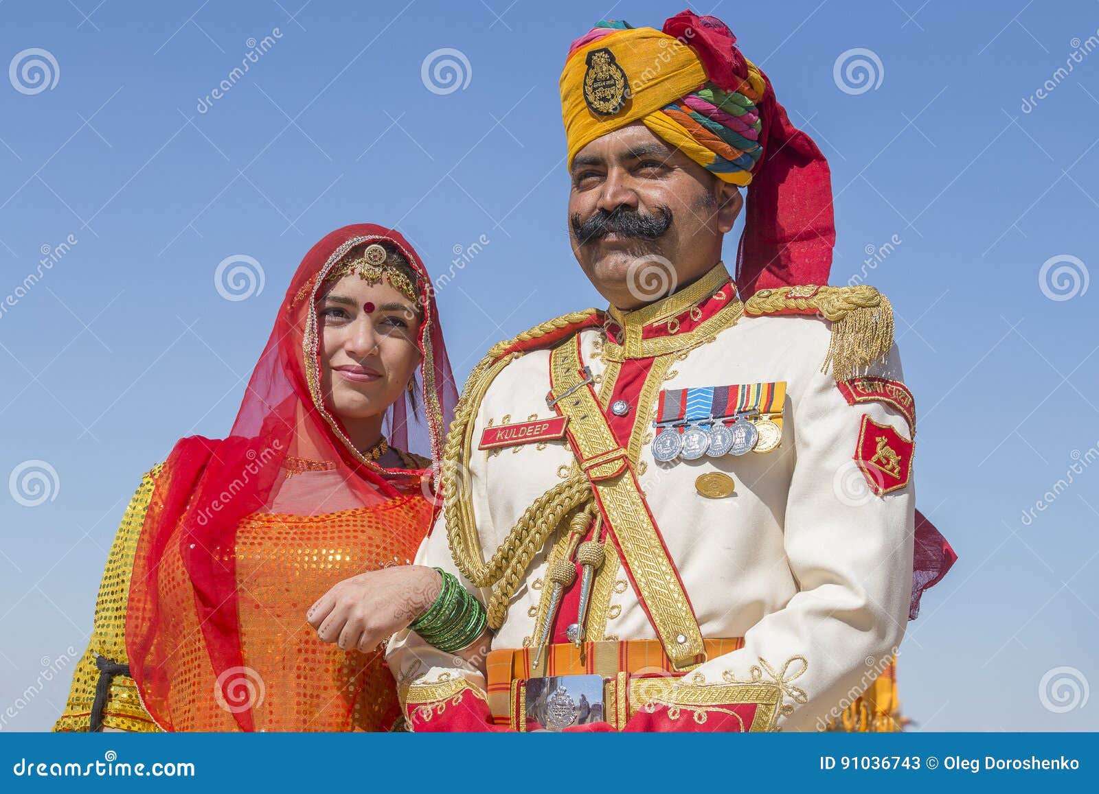 Portrait Woman and Man Wearing Traditional Rajasthani Dress ...