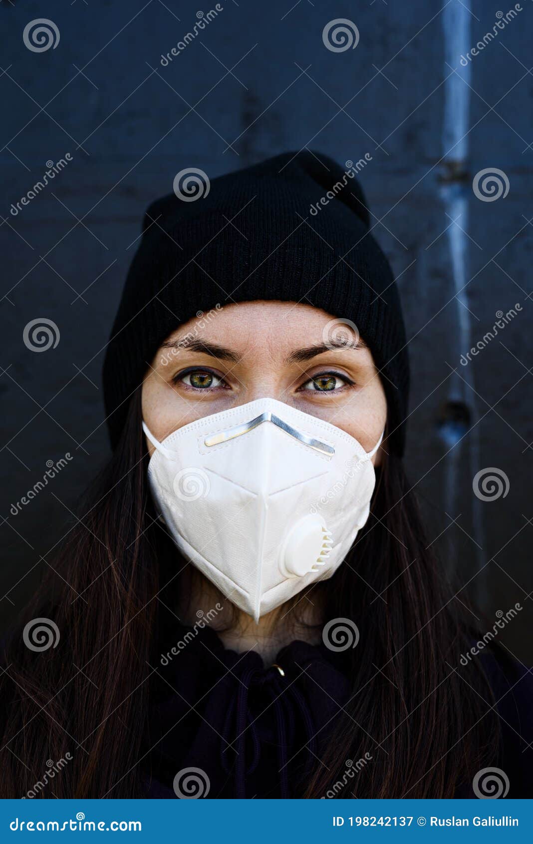 Portrait of Woman in Medical Mask on Black Background Stock Image ...