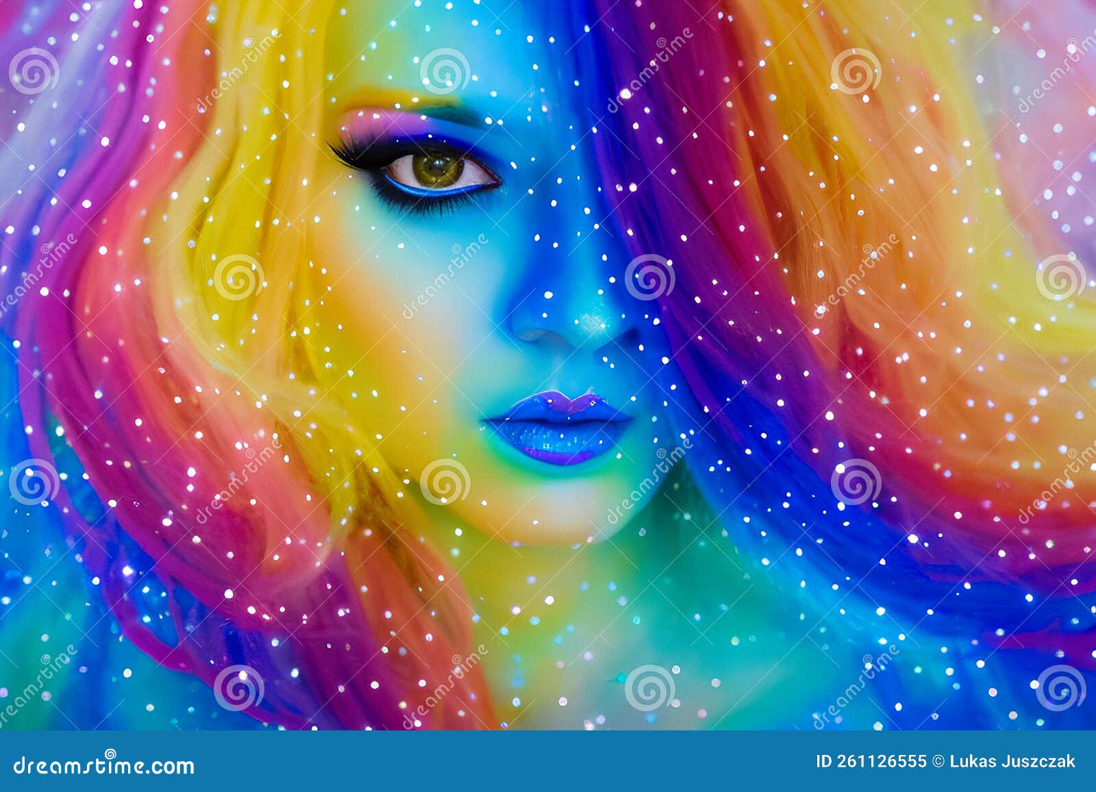 portrait of a woman with rainbow hair