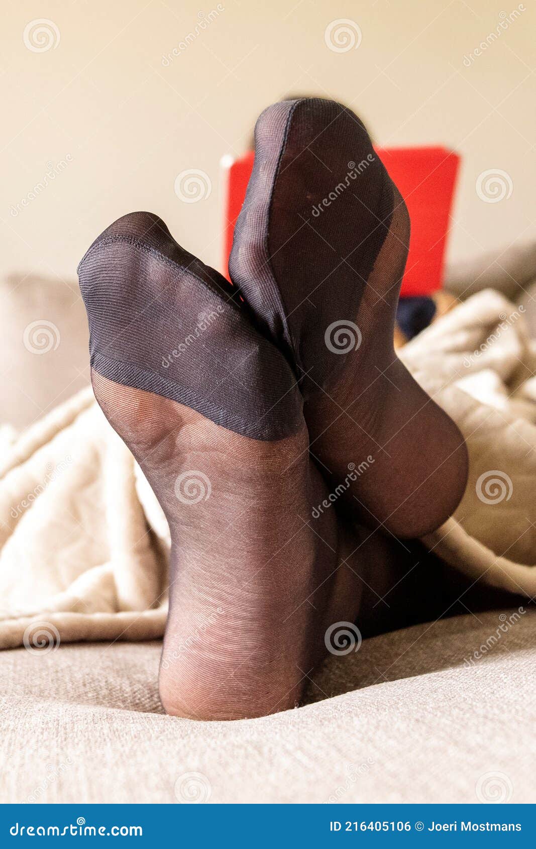A Portrait of a Woman& X27;s Feet Wearing Black Nylon Stockings or Pantyhose  with Reinforces Toes on a Cosy Couch in a Living Room Stock Photo - Image  of nylon, foot: 216405106