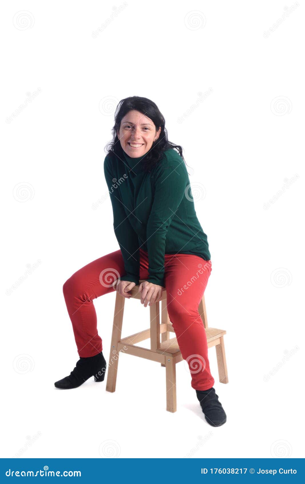 Portrait of a Woman Sitting with White Background Stock Image - Image ...