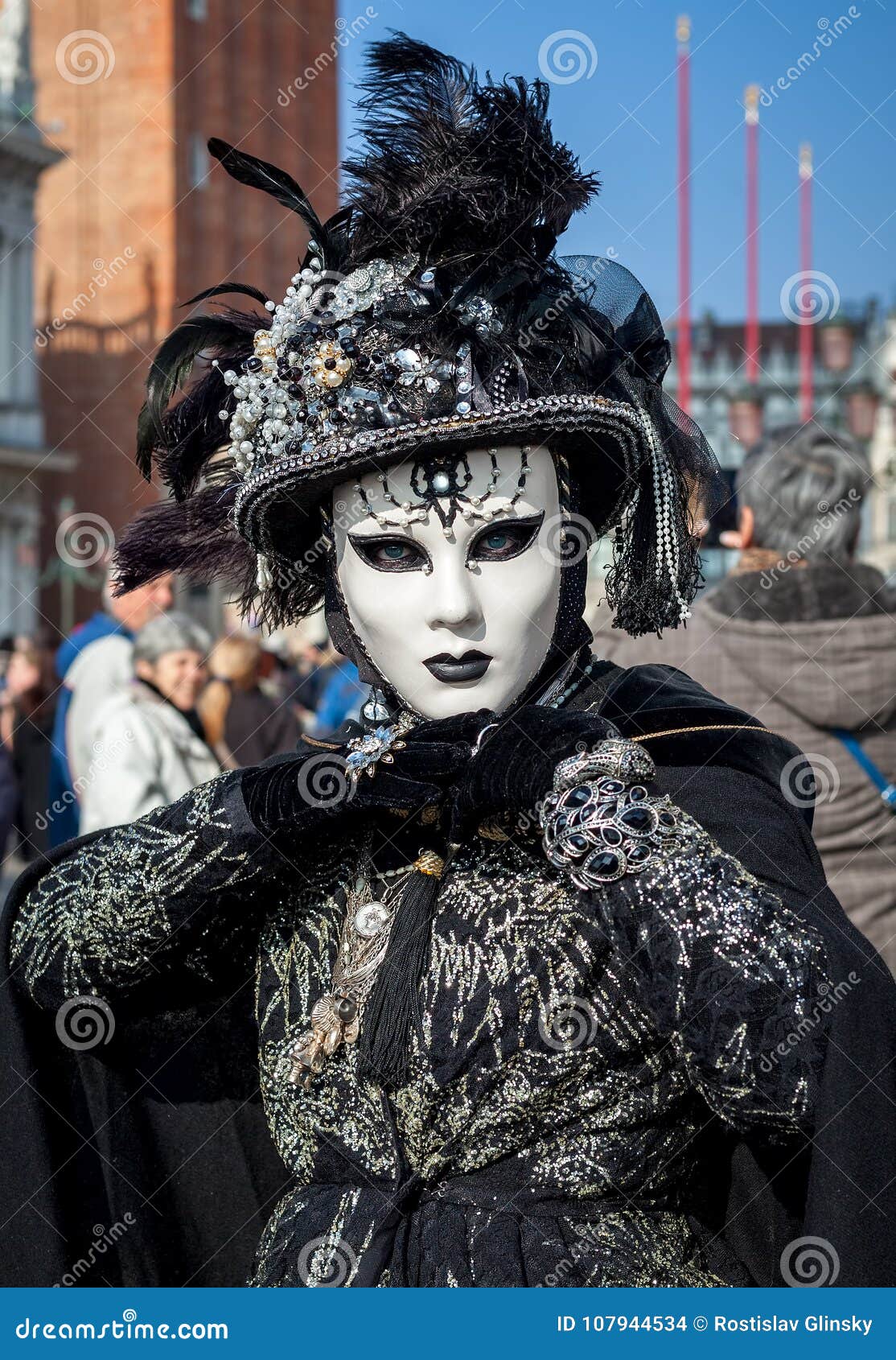 Portrait of Woman Wearing Black Costume and White Mask on Venetian ...