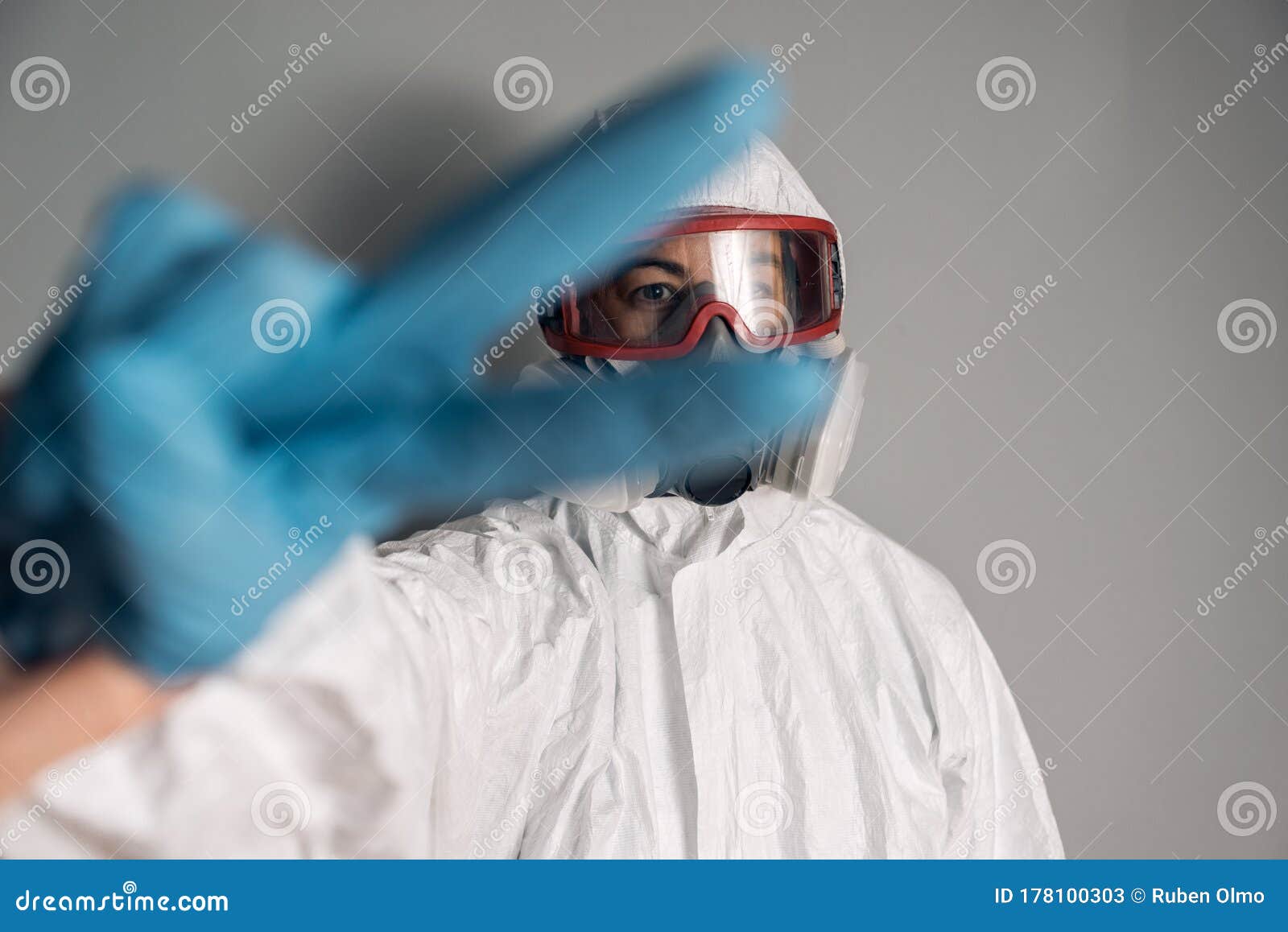 Portrait of Woman Wearing Lab Coat, Nitrile Gloves, Goggles, Face Mask ...