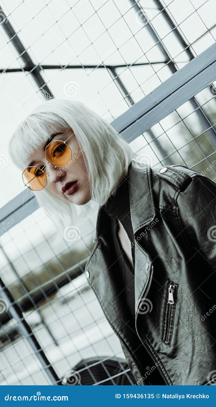 Portrait of Woman with White Hair and Glasses. Modern Urban Style Stock ...