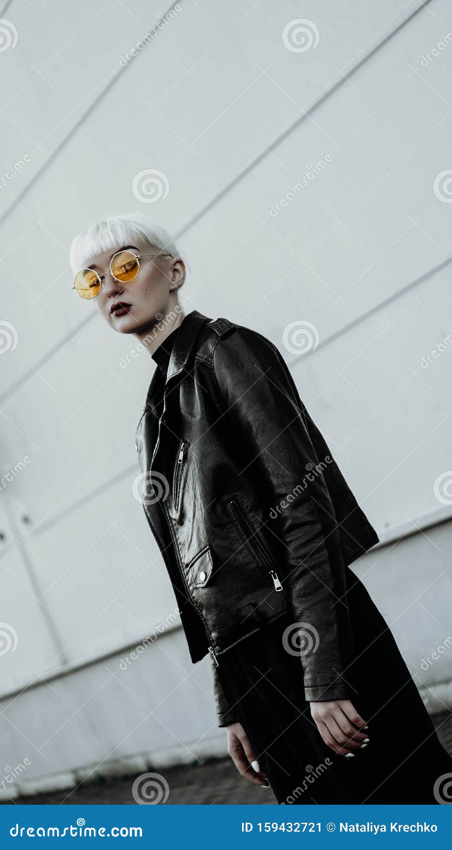Portrait of Woman with White Hair and Glasses. Modern Urban Style Stock ...