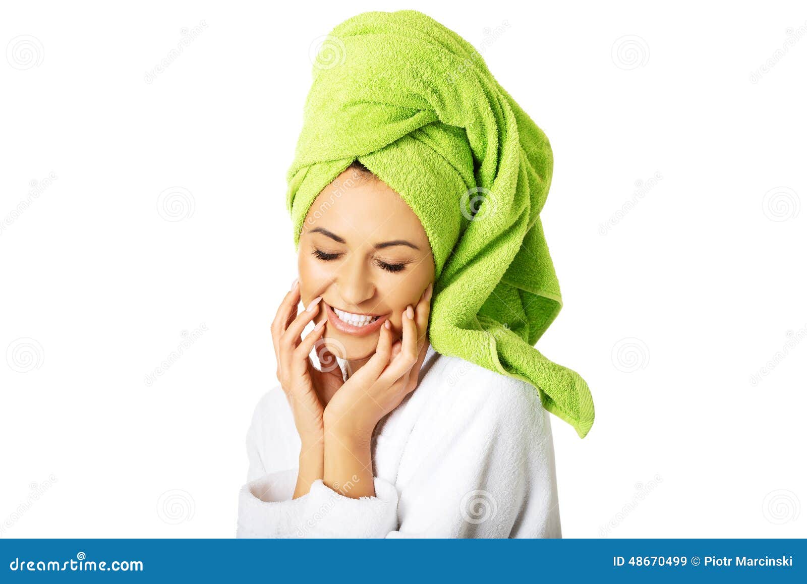 Portrait Of A Woman Wrapped In Towel On Head Stock Photo Image 48670499