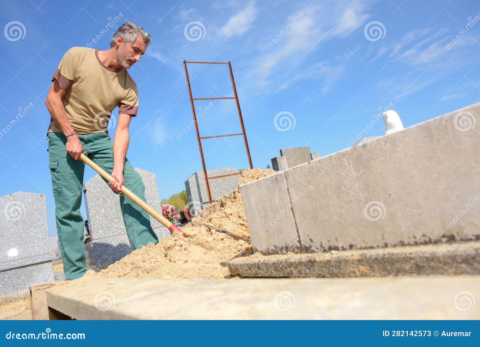 Portrait Worker Digging Grave Stock Image Image of cemetery, duty