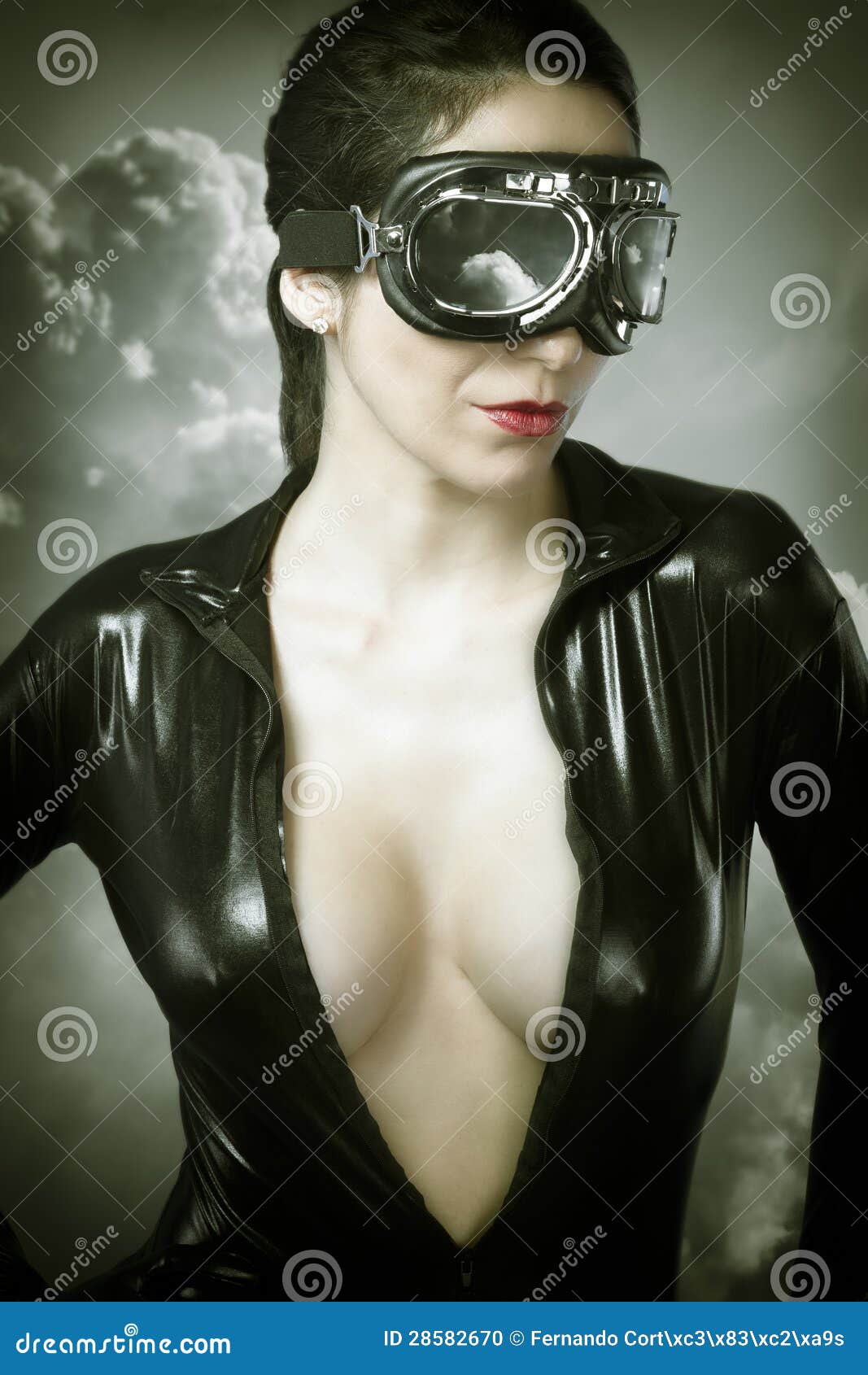 Portrait Of Young Woman Airplane Pilot Stock Photo - Image 