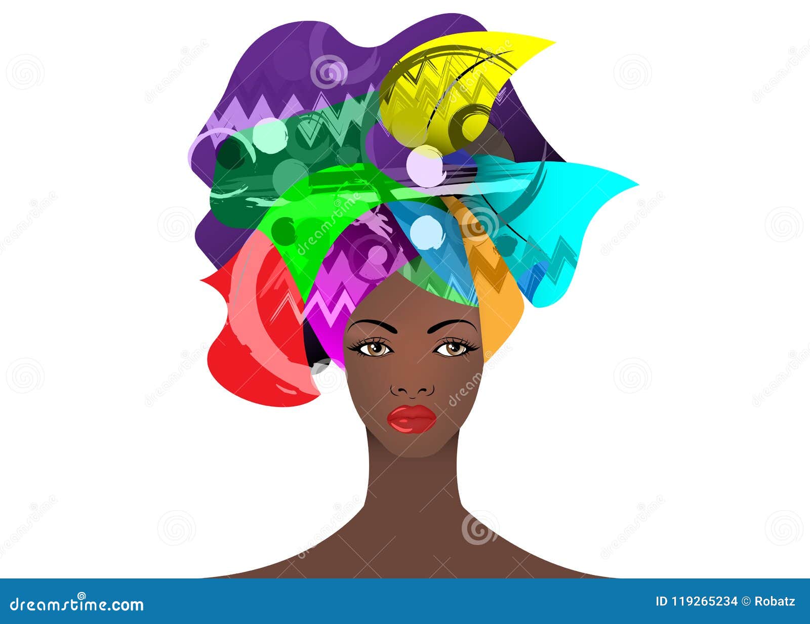 Portrait of the Young African Woman in a Colorful Turban. Wrap Afro ...