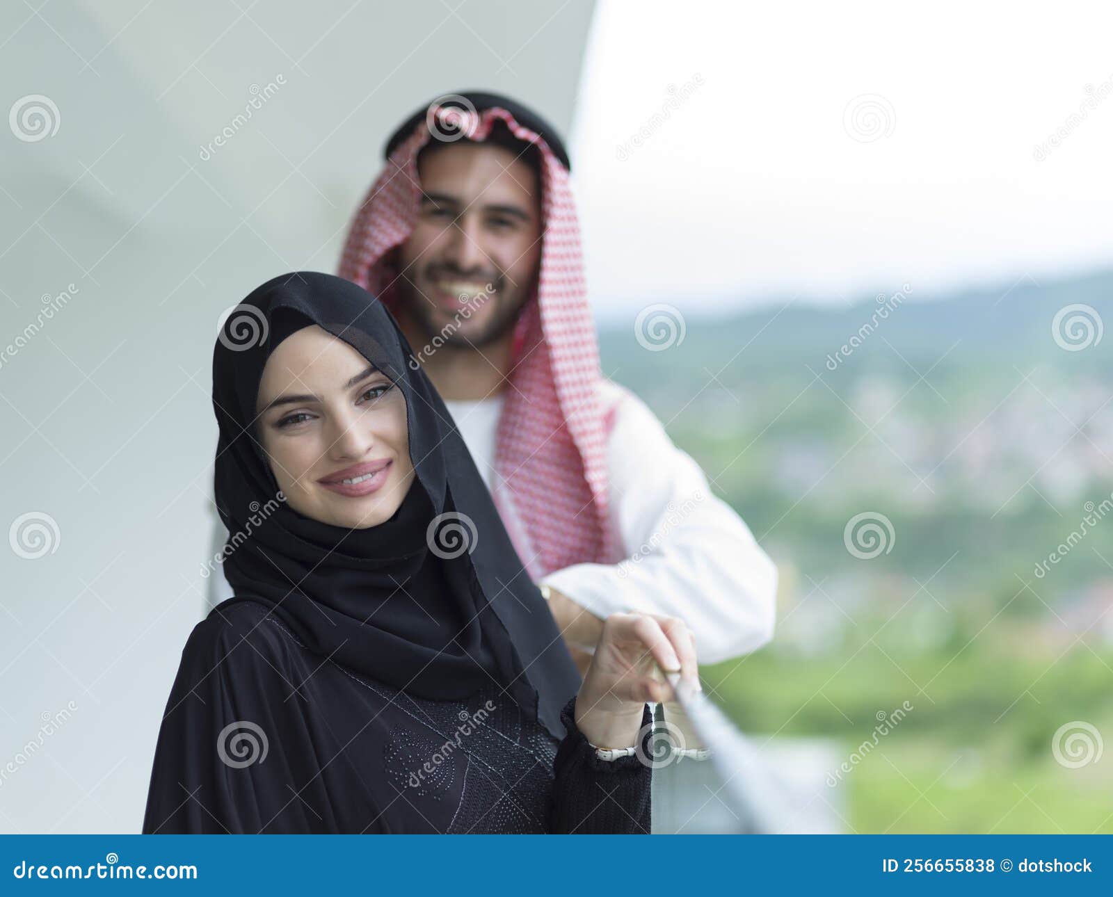 Portrait of a Young Arabian Muslim Couple in Traditional Clothes ...