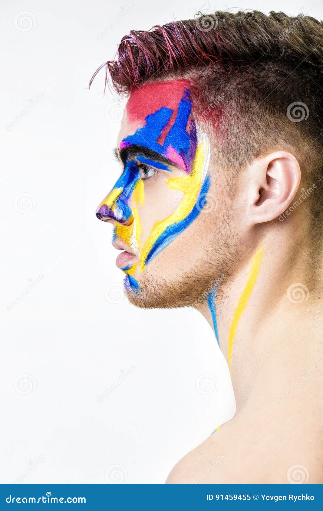 Portrait Of Young Man With White Face Paint. Professional Fashion Makeup.  Fantasy Art Makeup Stock Photo, Picture and Royalty Free Image. Image  77050771.