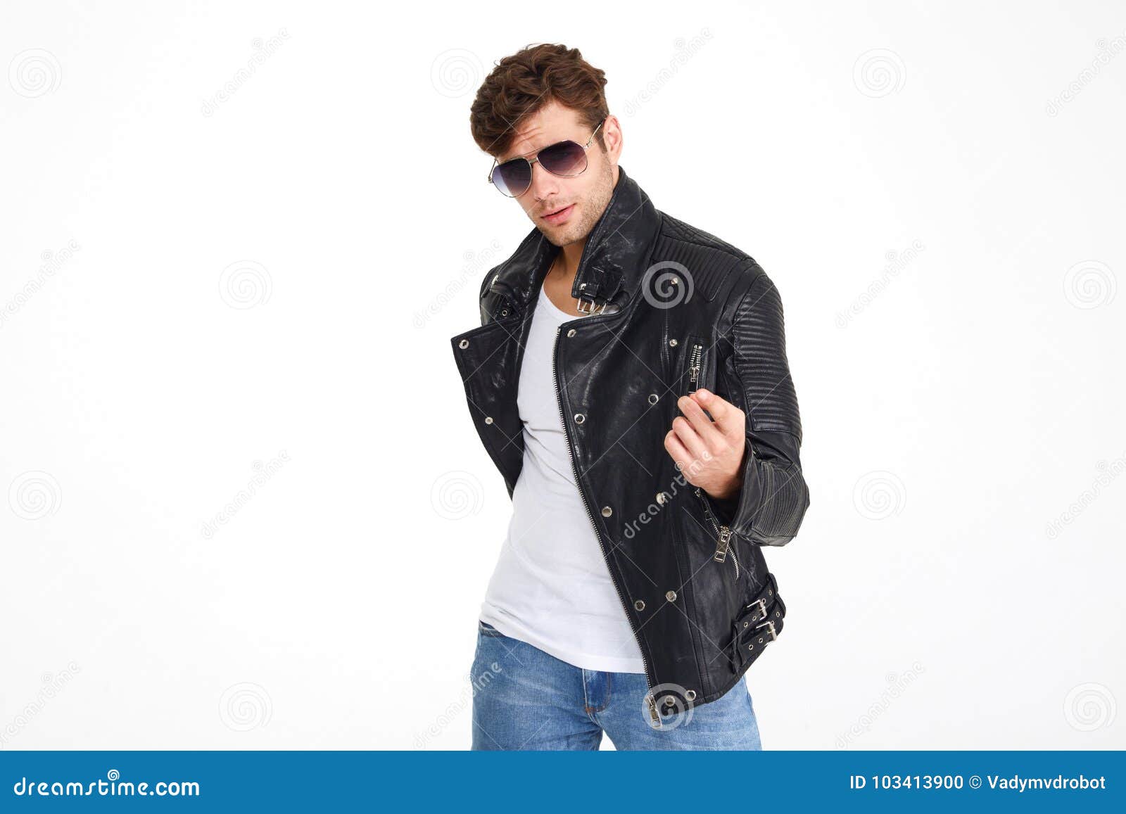 Portrait of a Young Attractive Man in a Leather Jacket Stock Photo ...