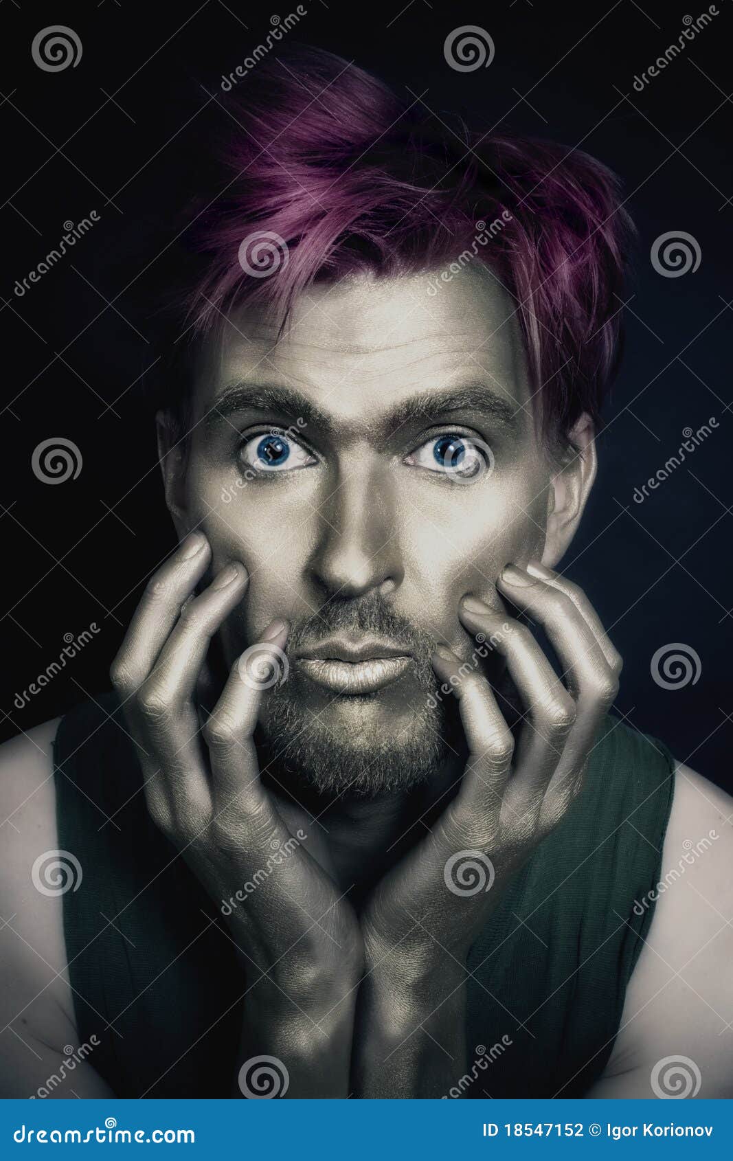 Portrait of Young Attractive Men with Gold Makeup Stock Photo Image