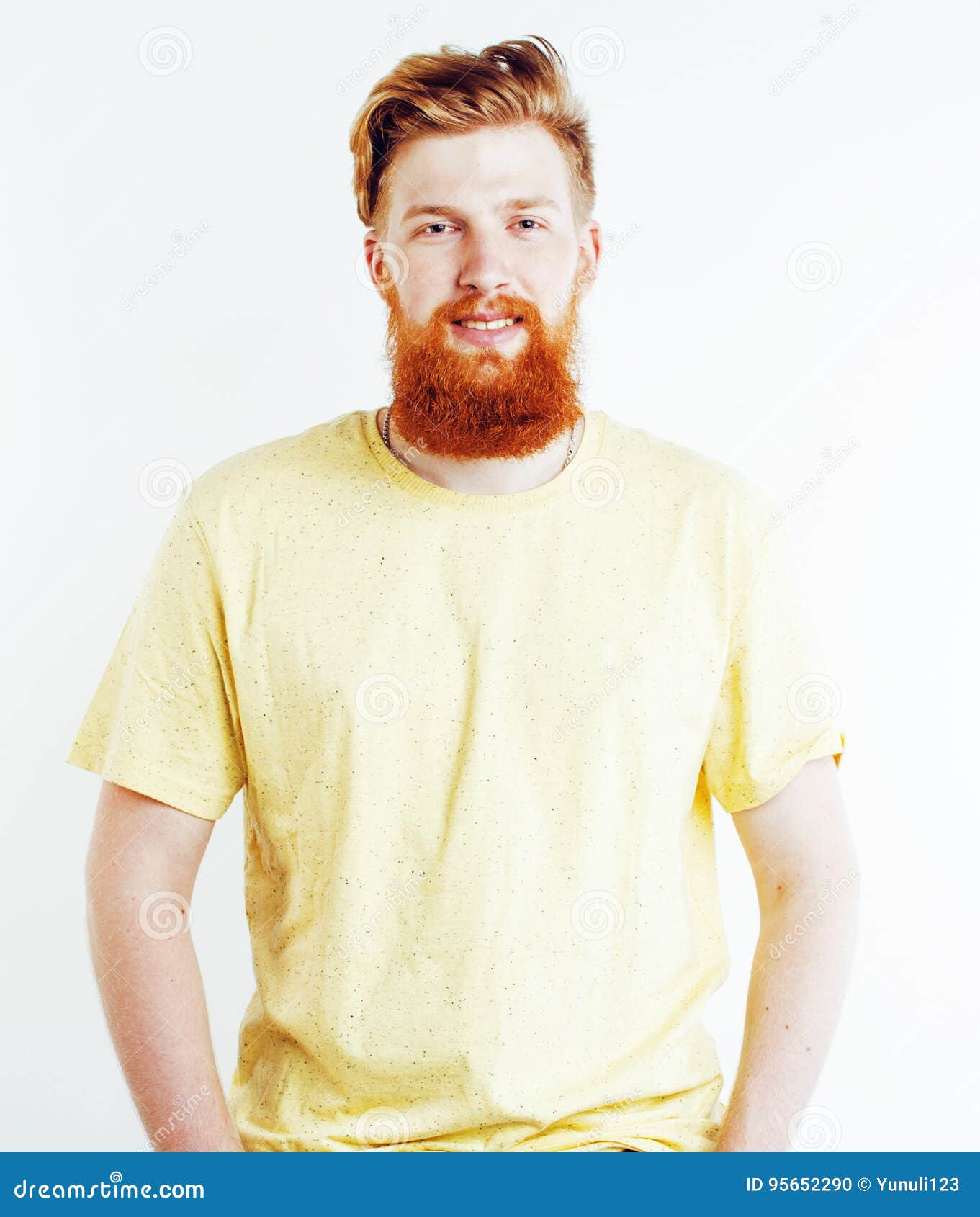 Portrait of Young Bearded Hipster Guy Smiling on White Background Close ...