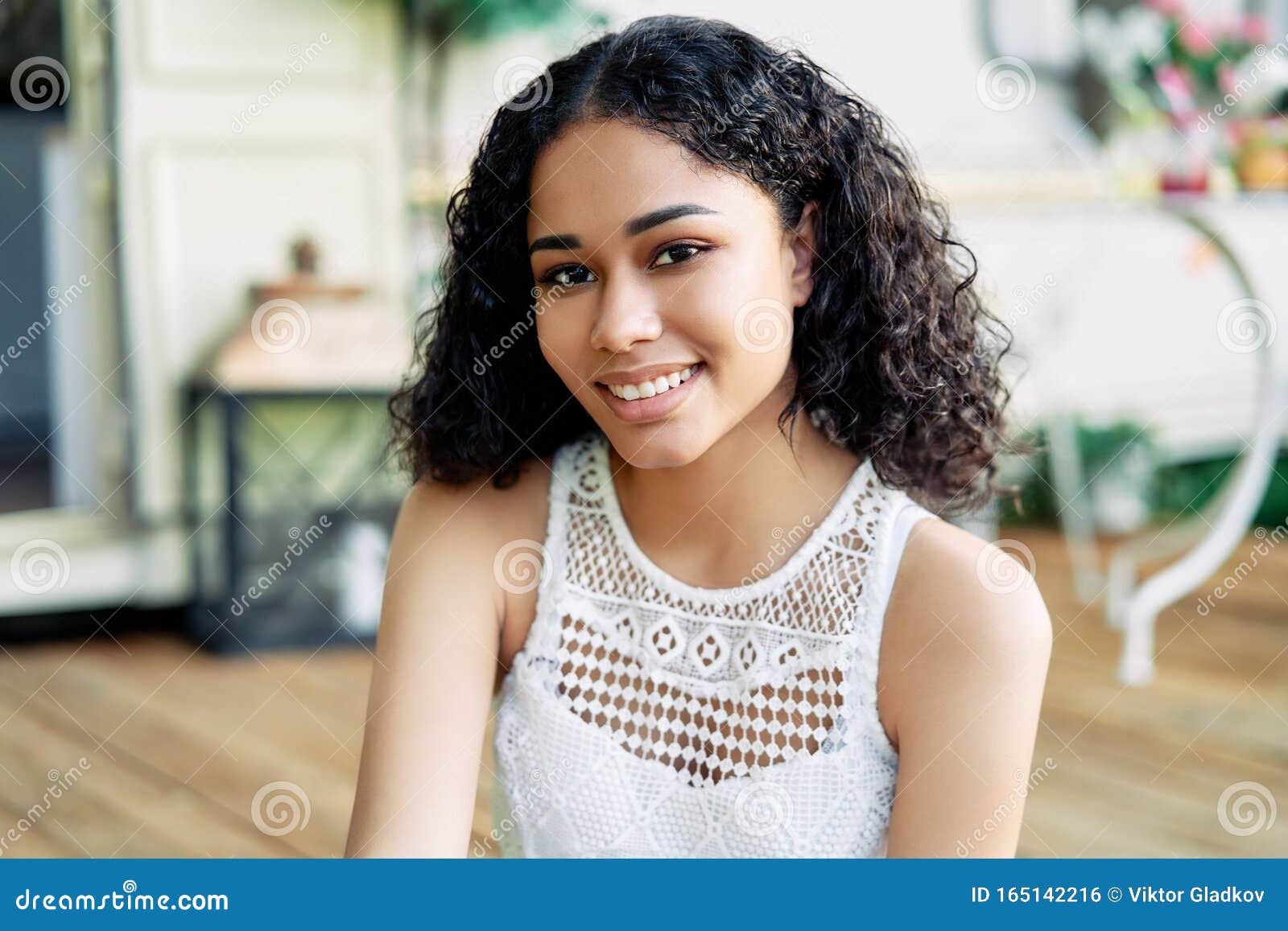 Portrait Of Young Beautiful African American Female Model Smiling