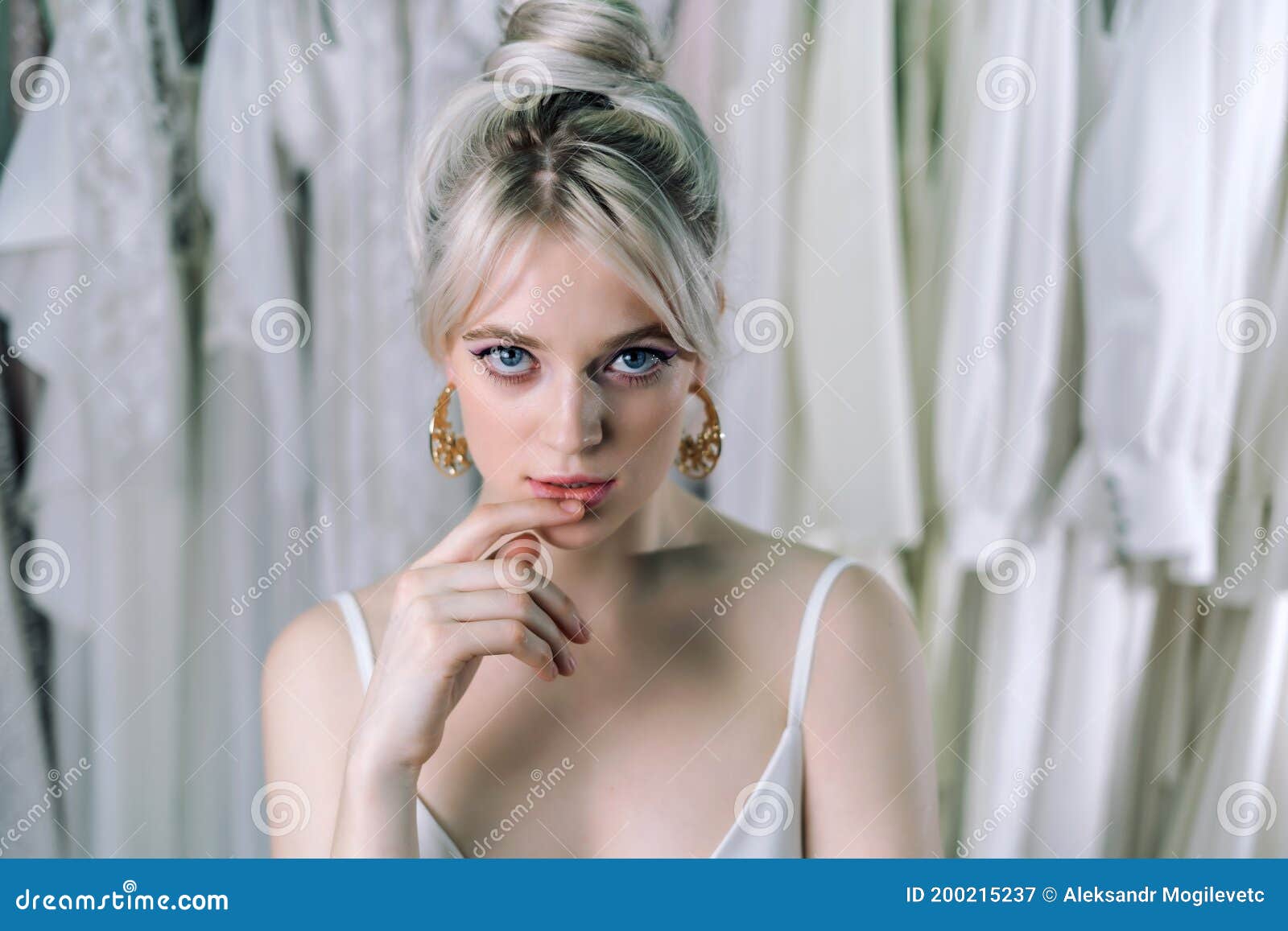 Portrait of Young and Beautiful Blond Girl, in One Nightie
