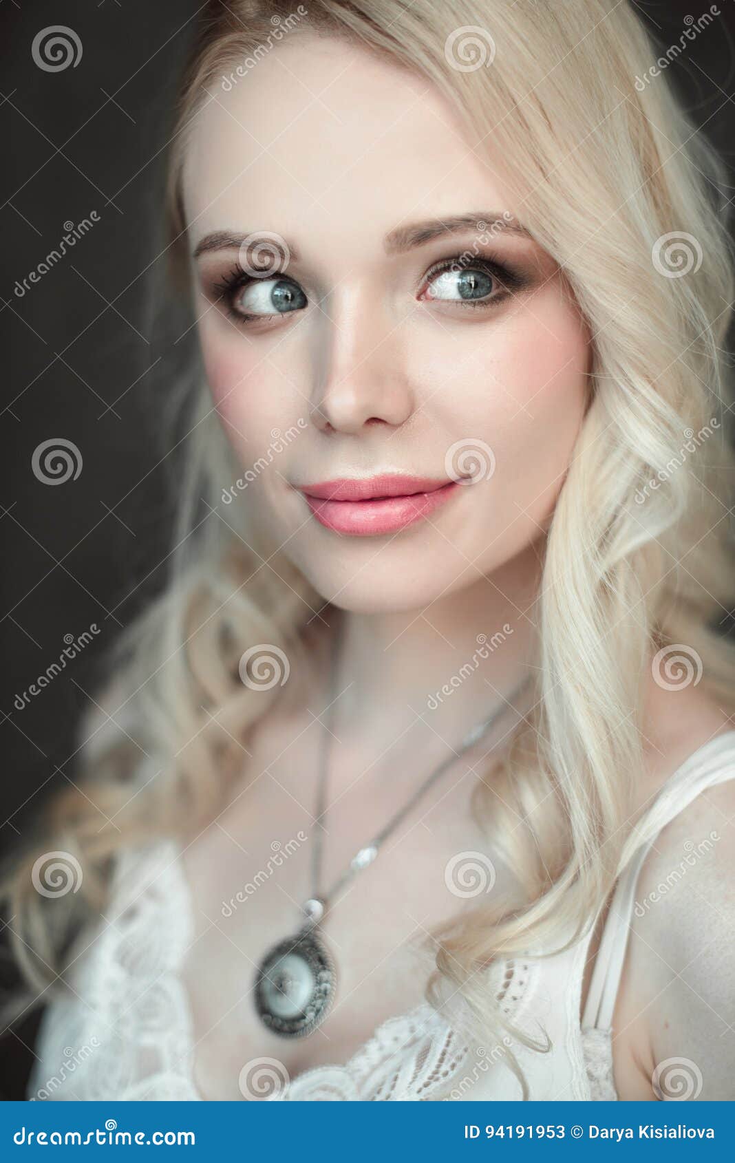 Portrait of Young Beautiful Blonde Woman Wearing a Bra. Close Up ...