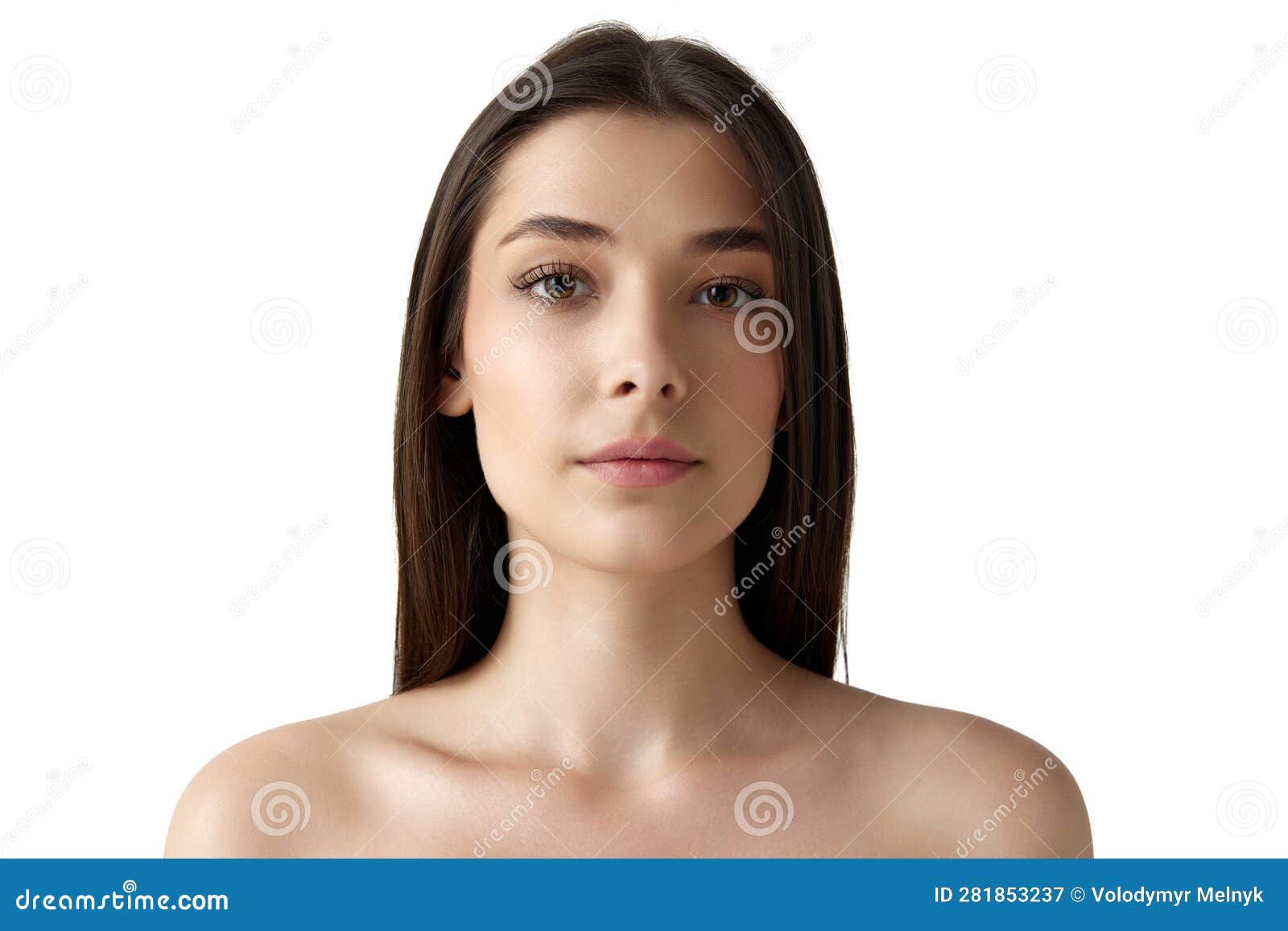 Portrait Of Young Beautiful Brunette Woman With Perfect Spotless 