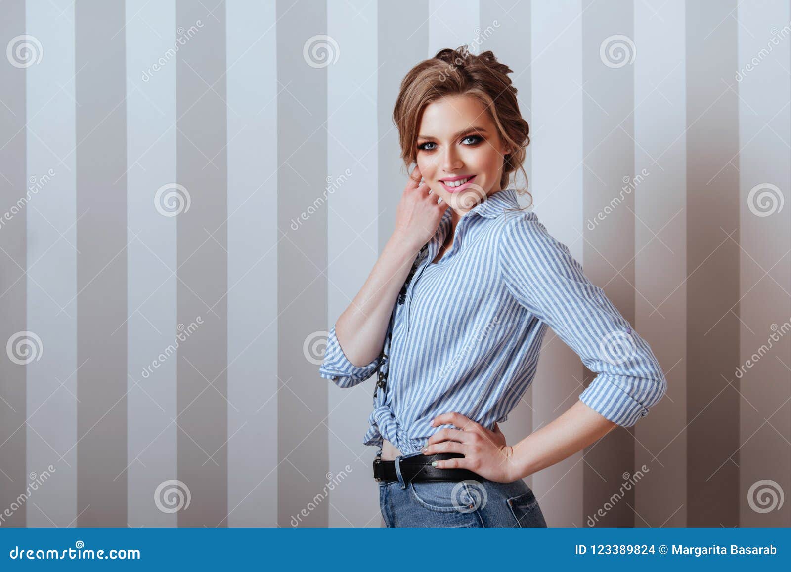 Portrait of Young Beautiful Cute Cheerful Girl Smiling. Stock Photo ...