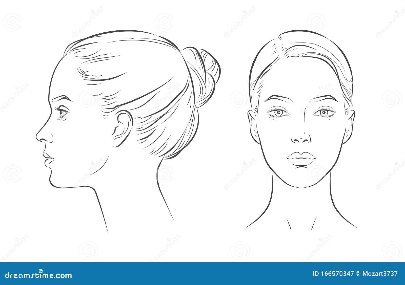 Asian Woman Face. Black and White Line Sketch Front Portrait Stock Vector -  Illustration of female, face: 166571184