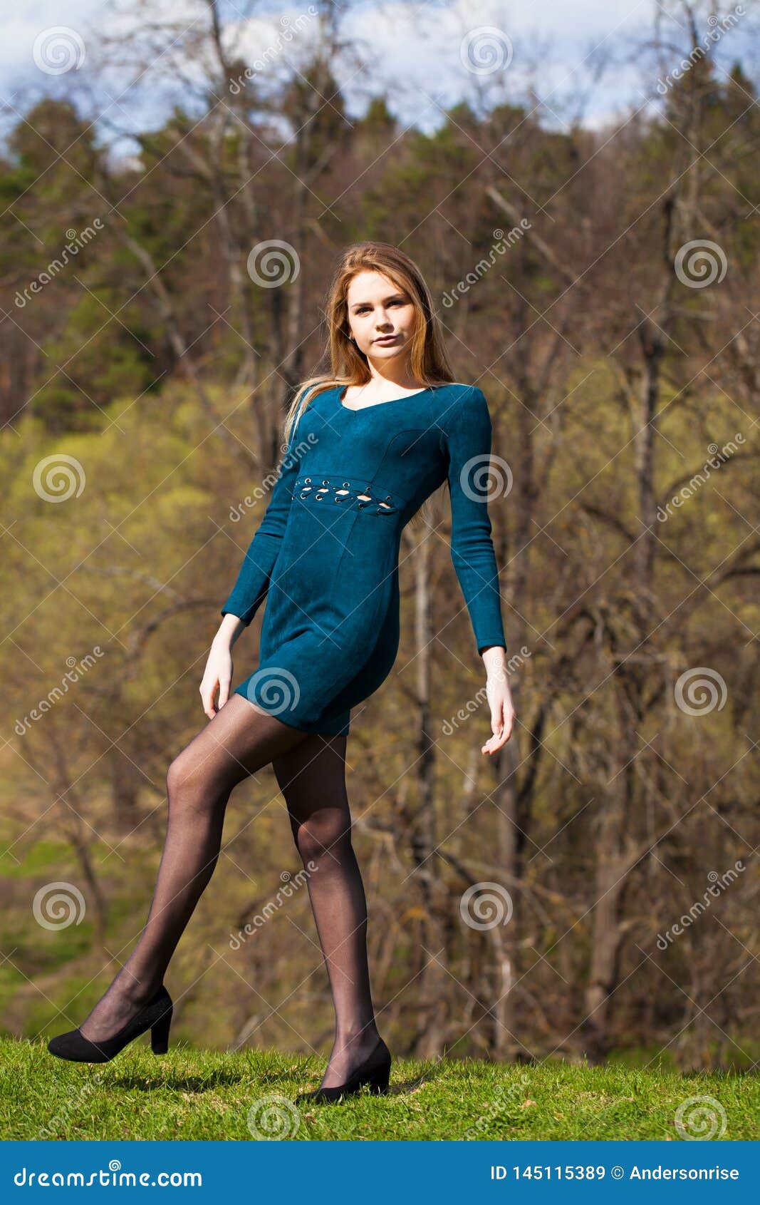 Portrait of a Young Beautiful Girl in Turquoise Dress Stock Image ...