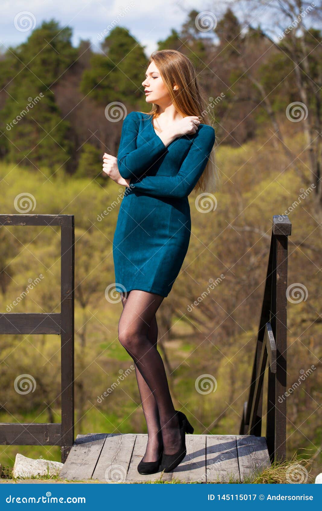 Portrait of a Young Beautiful Girl in Turquoise Dress Stock Image ...