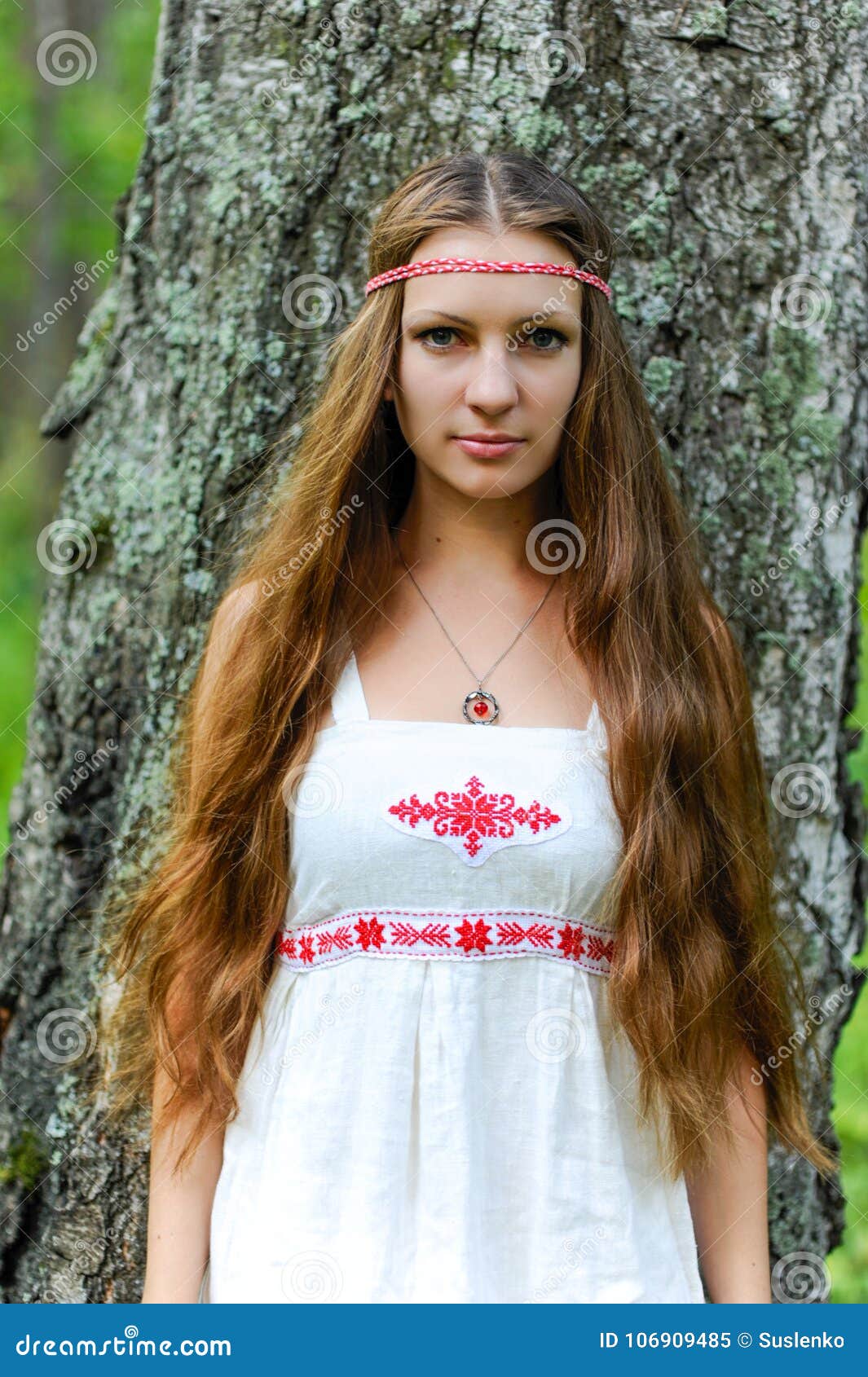 Portrait of a Young Beautiful Slavic Girl with Long Hair and Slavic ...