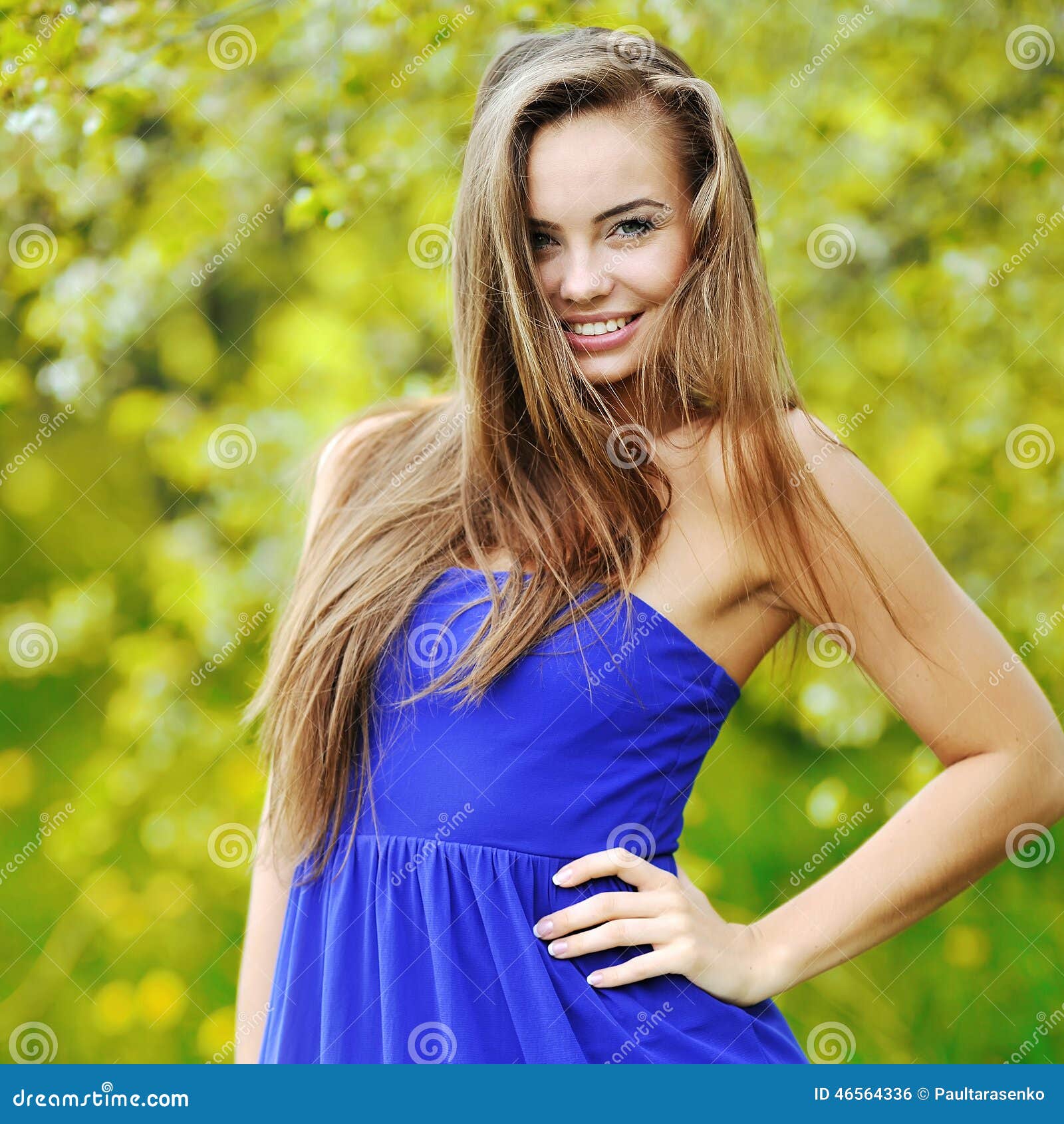 Portrait of the Young Beautiful Smiling Woman Outdoors Stock Photo ...
