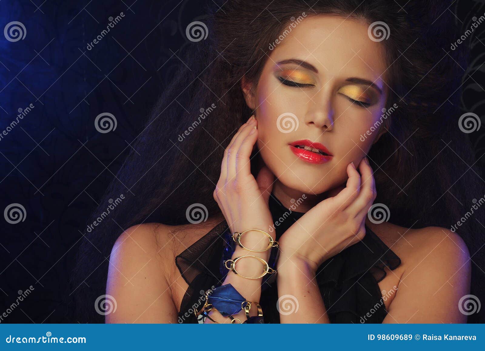 Portrait Of Young Beautiful Woman With Long Brown Hair And