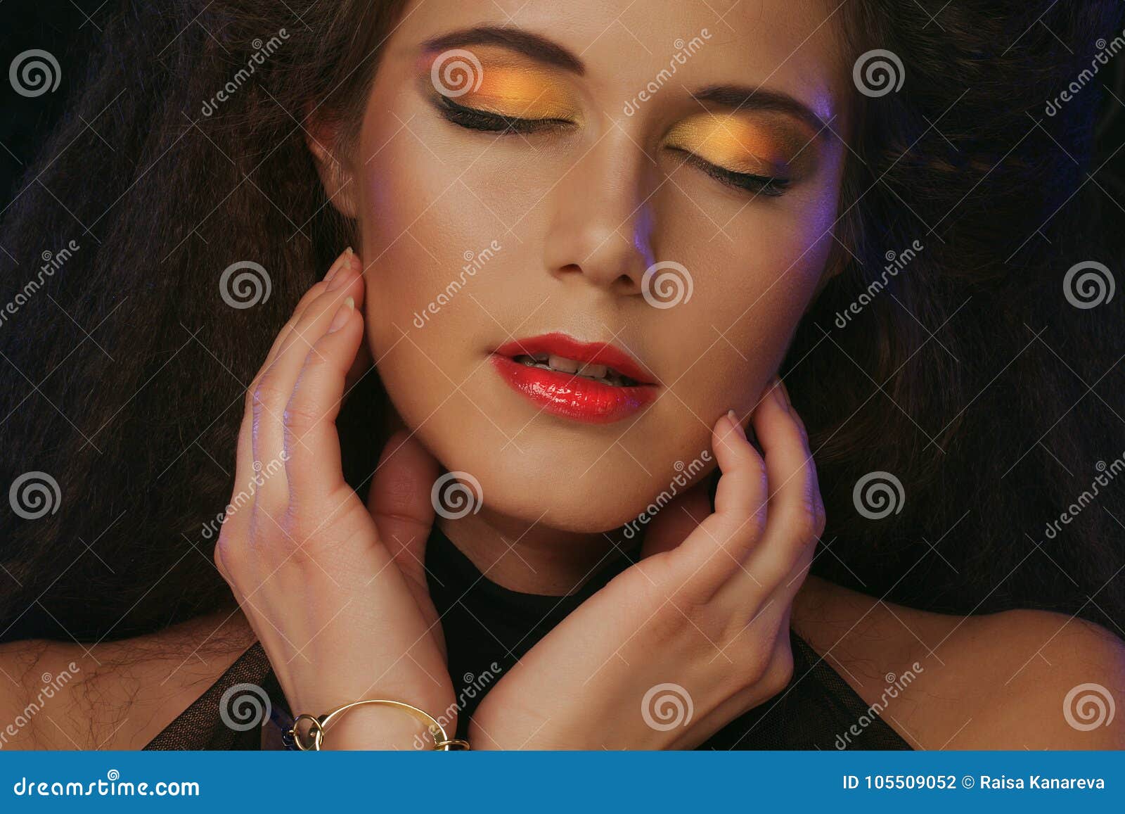 Portrait Of Young Beautiful Woman With Long Brown Hair And