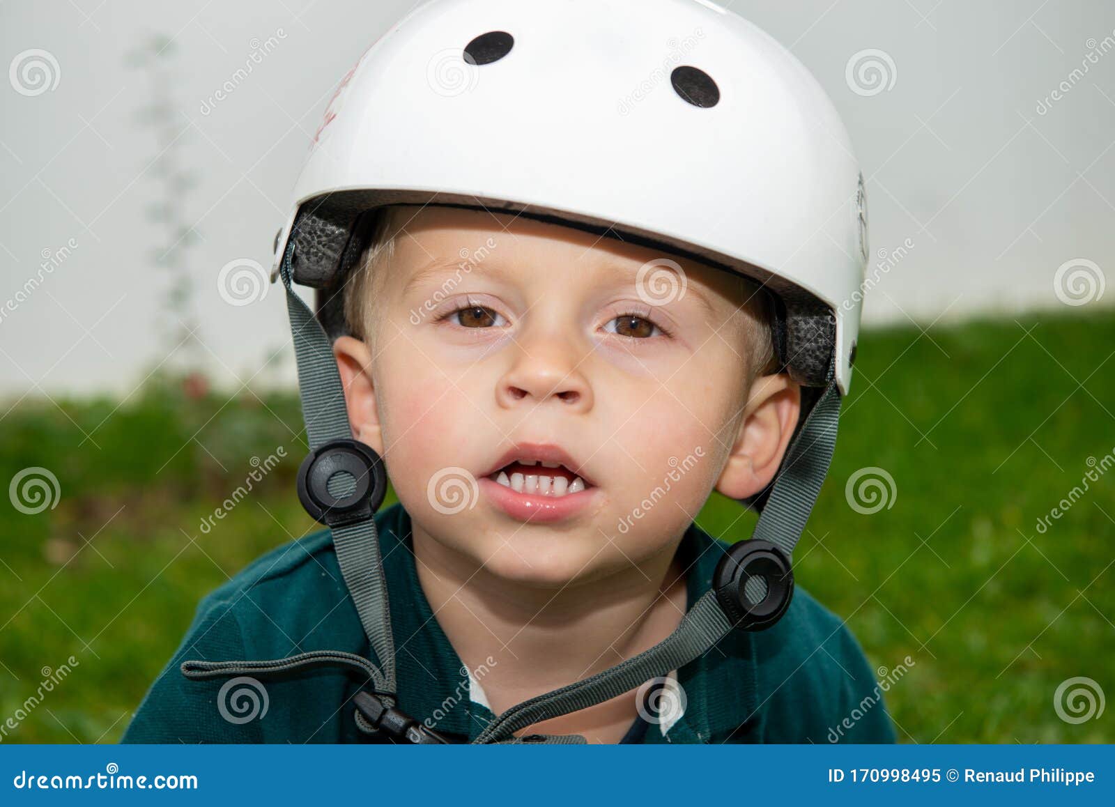 Portrait of Young Boy with Helmet Stock Image Image of child