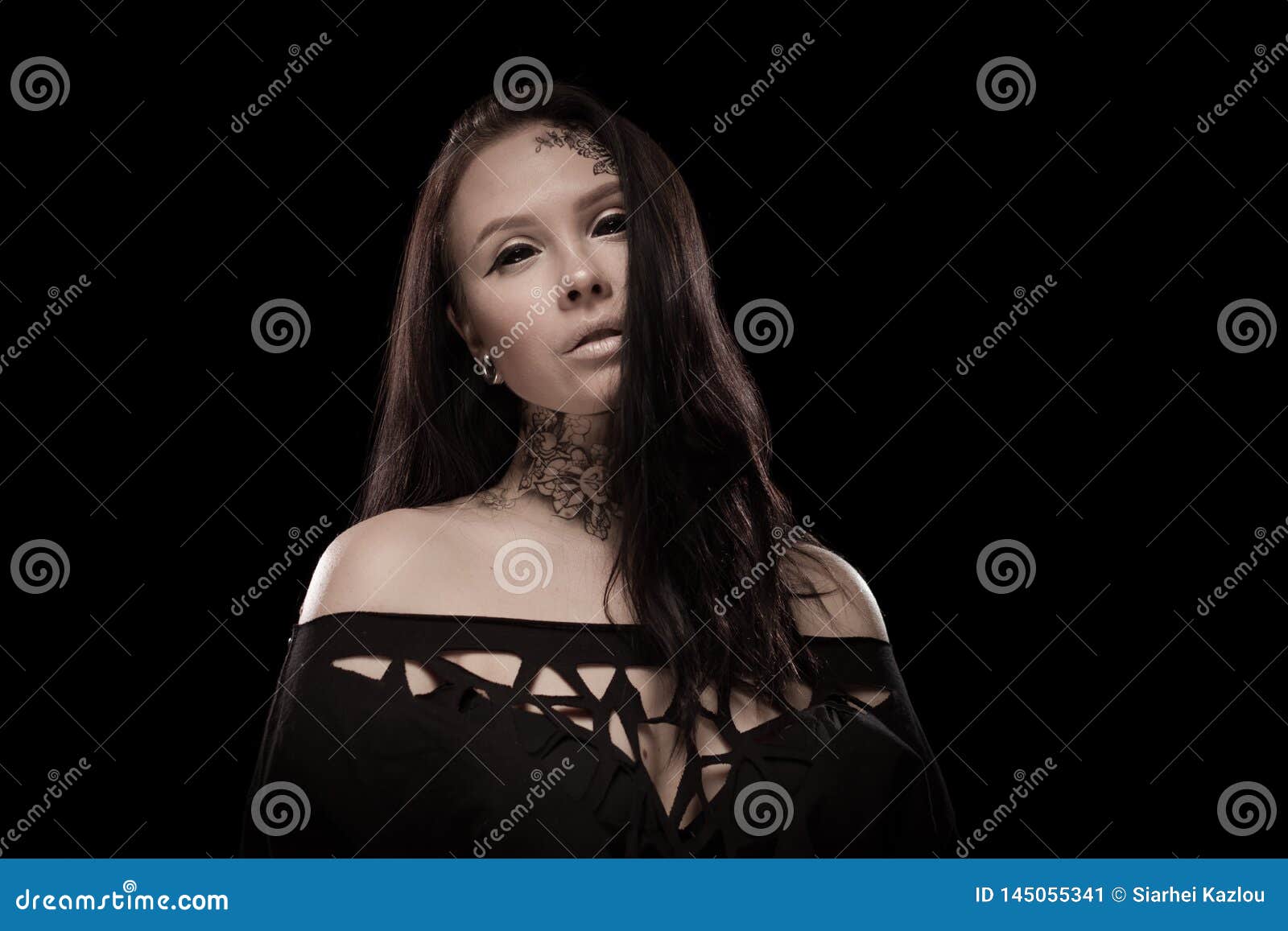 Portrait of a Young Brunette Woman with Black Eyes and a Lacy Pattern ...