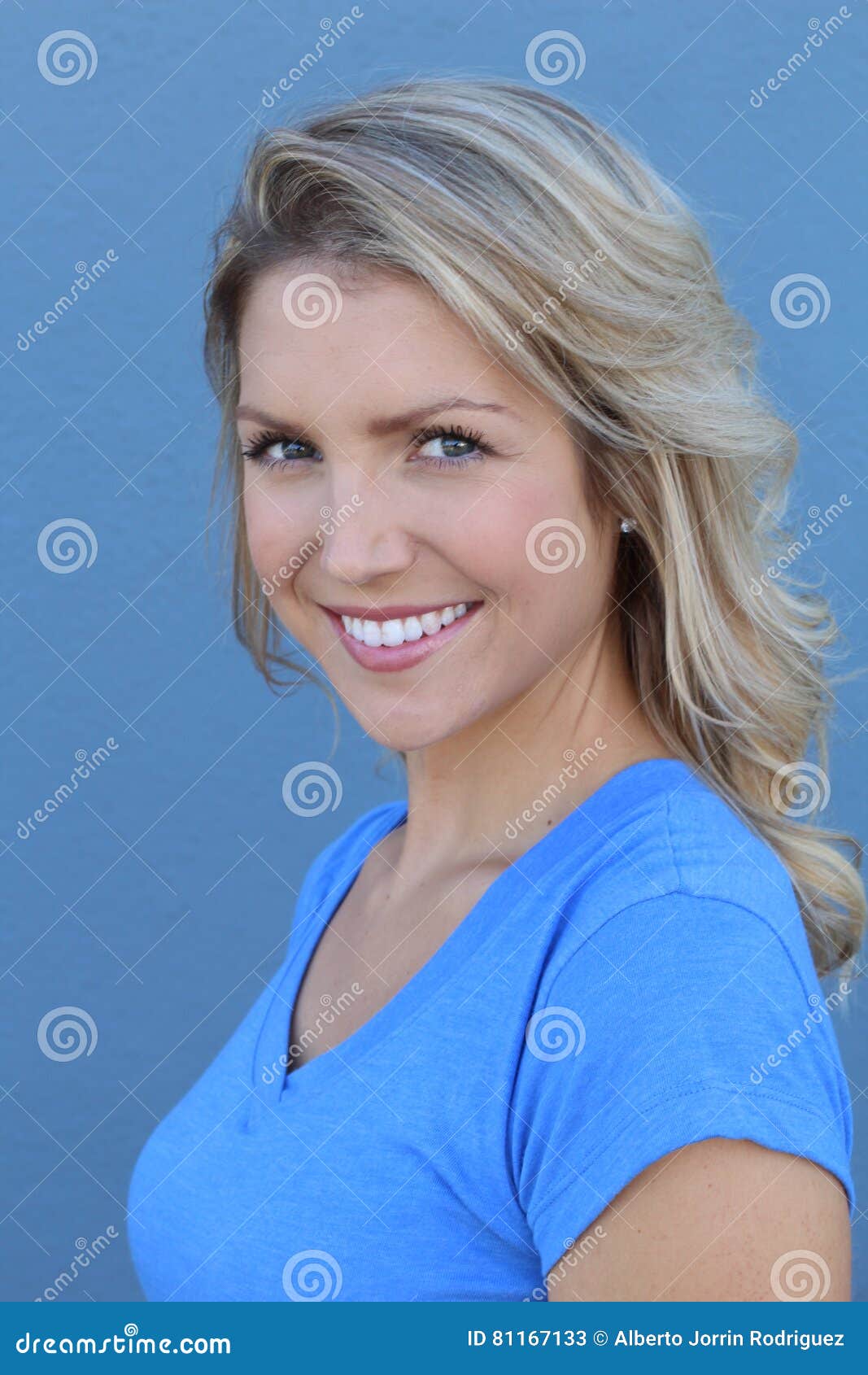 portrait of young cheerful smiling woman with sensitive skin