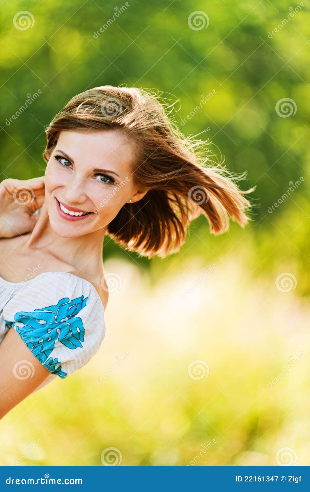 portrait young cheerful woman peeps