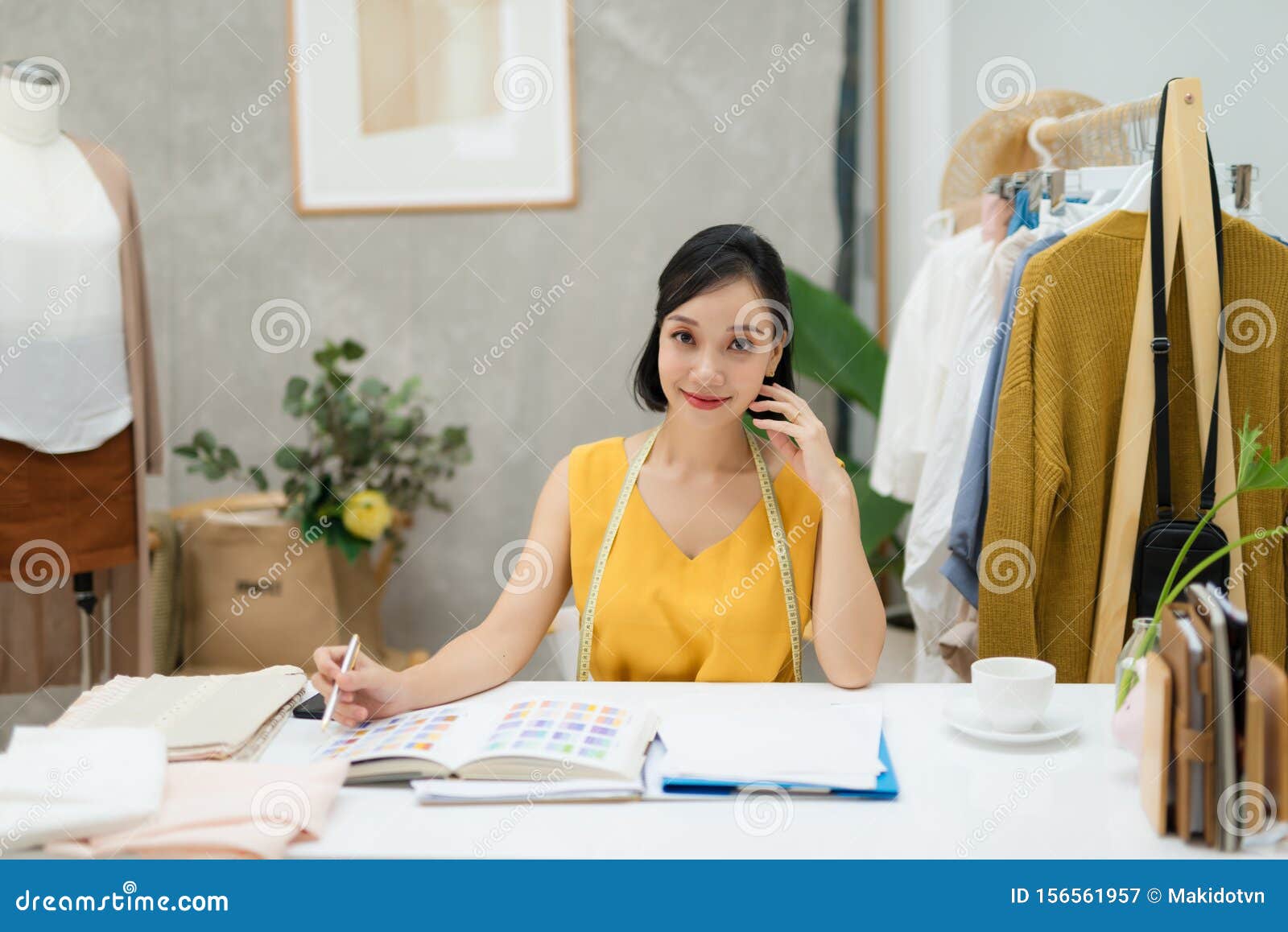 Portrait of a Young Fashion Designer Working on Her Atelier Stock Image ...