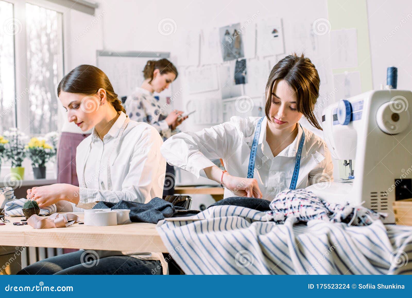 Portrait of Young Fashion Dressmakers Women at Work. Dressmaker, Tailor ...