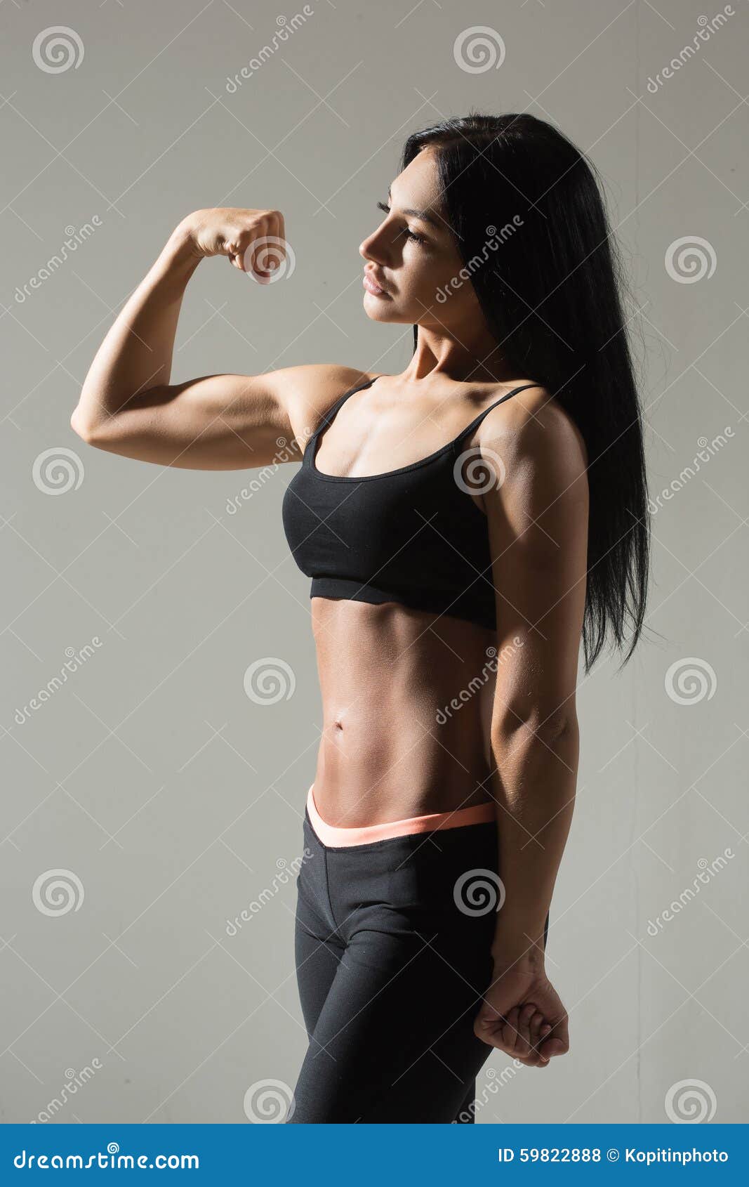 219 Portrait Young Fitness Woman Shows Biceps Stock Photos - Free