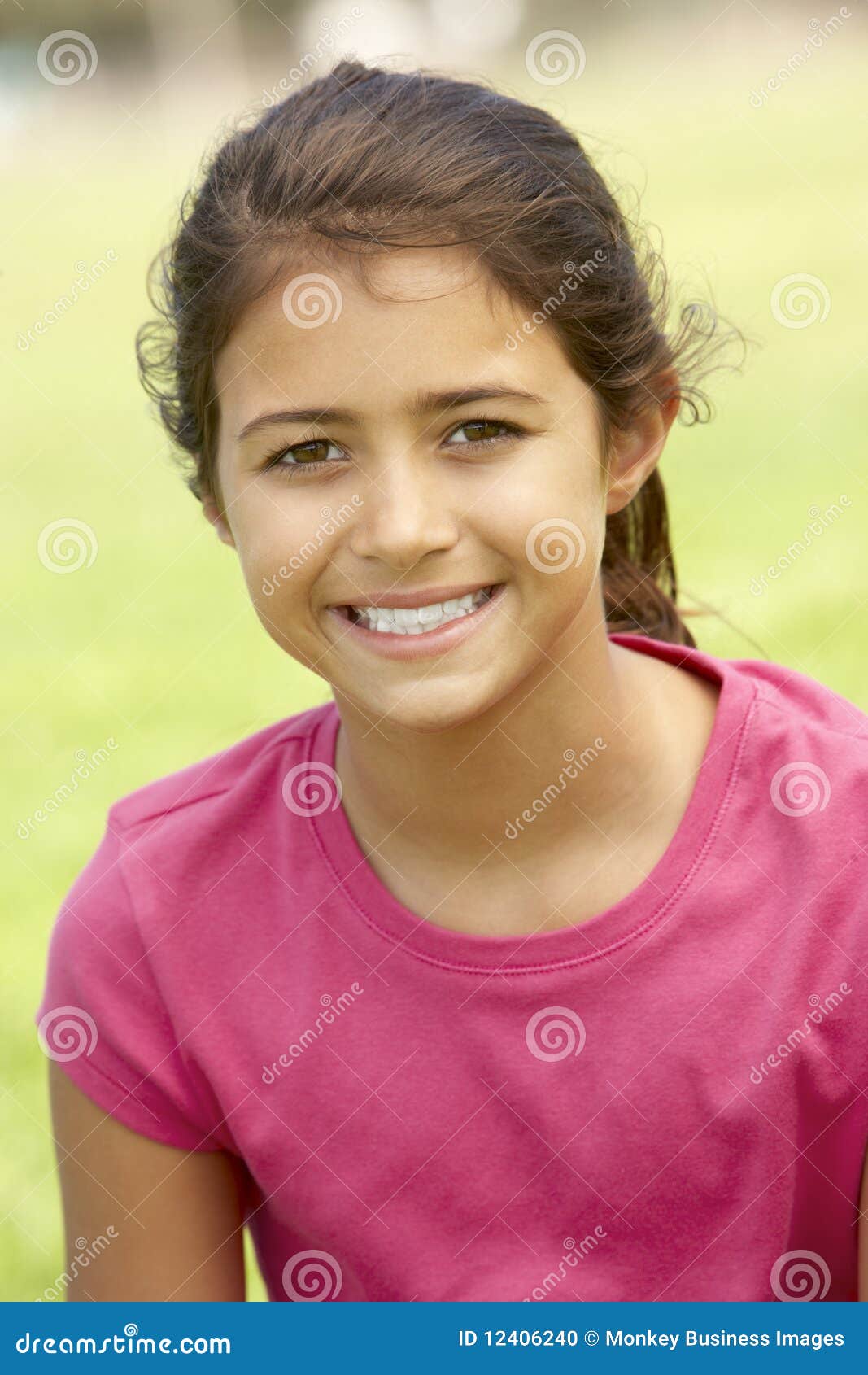 Portrait of Young Girl Sitting in Park Stock Photo - Image of close ...