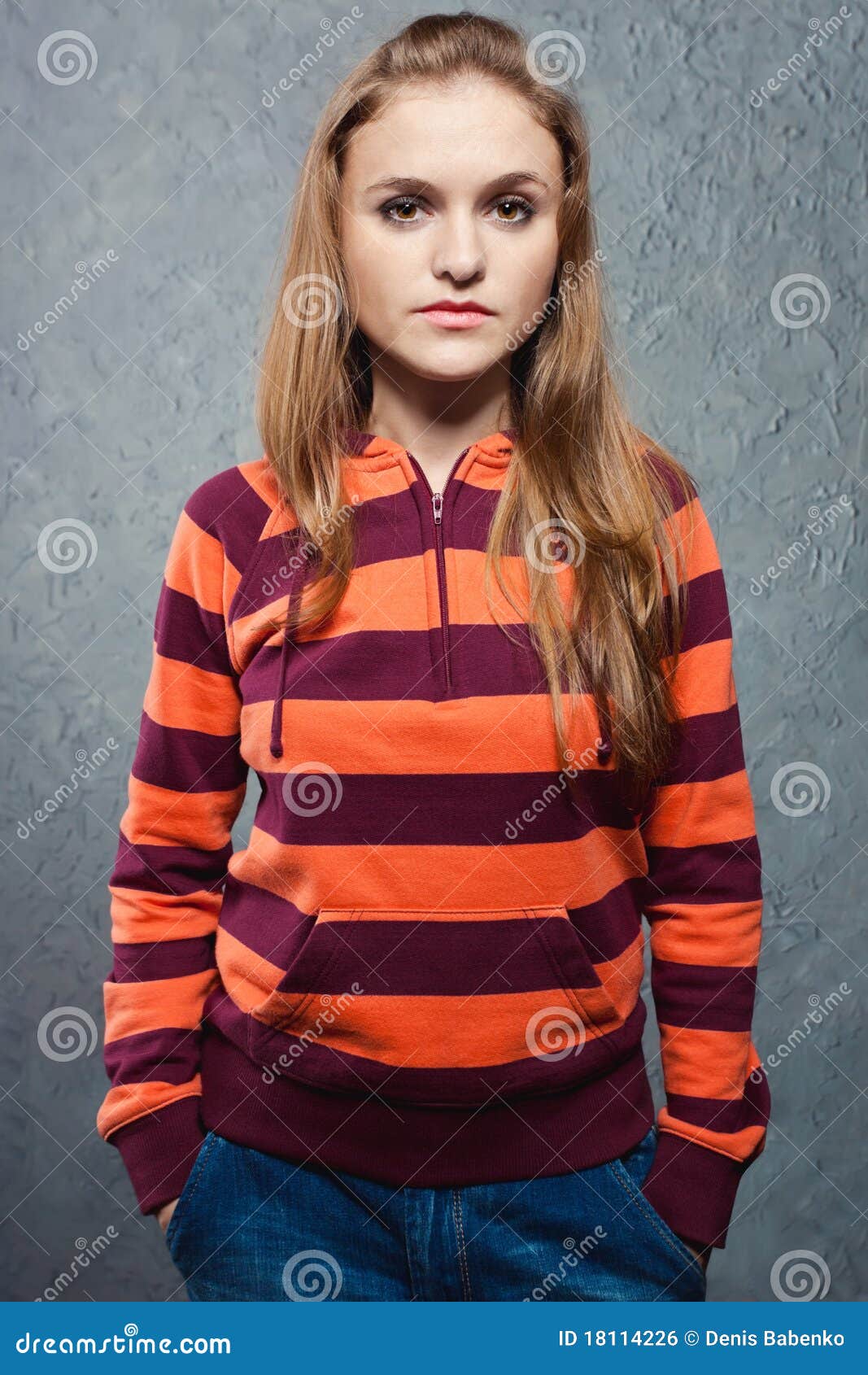 Portrait of Young Girl in Striped Sweatshirt Stock Photo - Image of ...