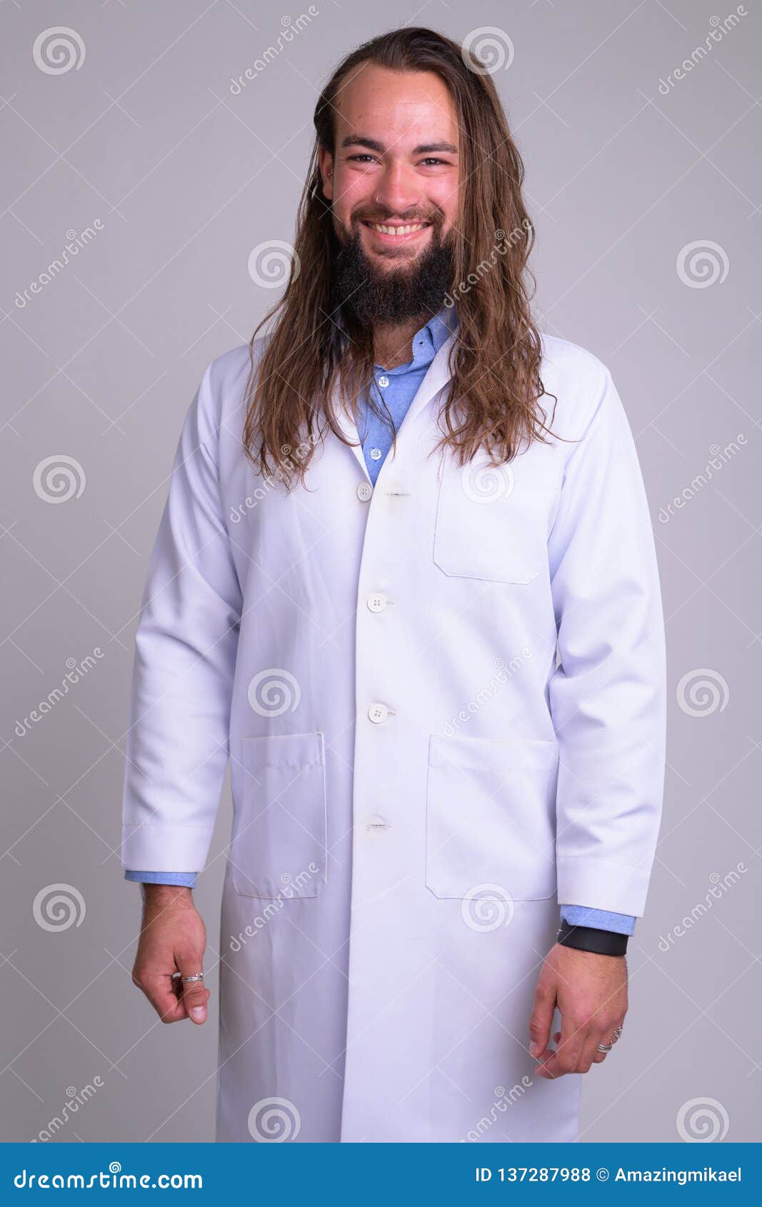 Portrait of Young Happy Bearded Man Doctor Smiling Stock Photo - Image of  attractive, health: 137287988