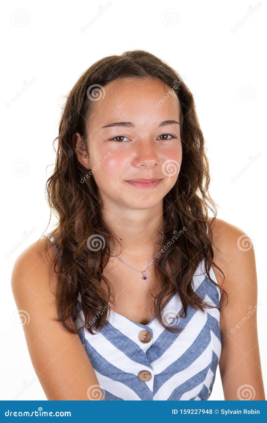 Portrait of a Young Happy Woman Brunette Teenage Girl Smiling on White ...