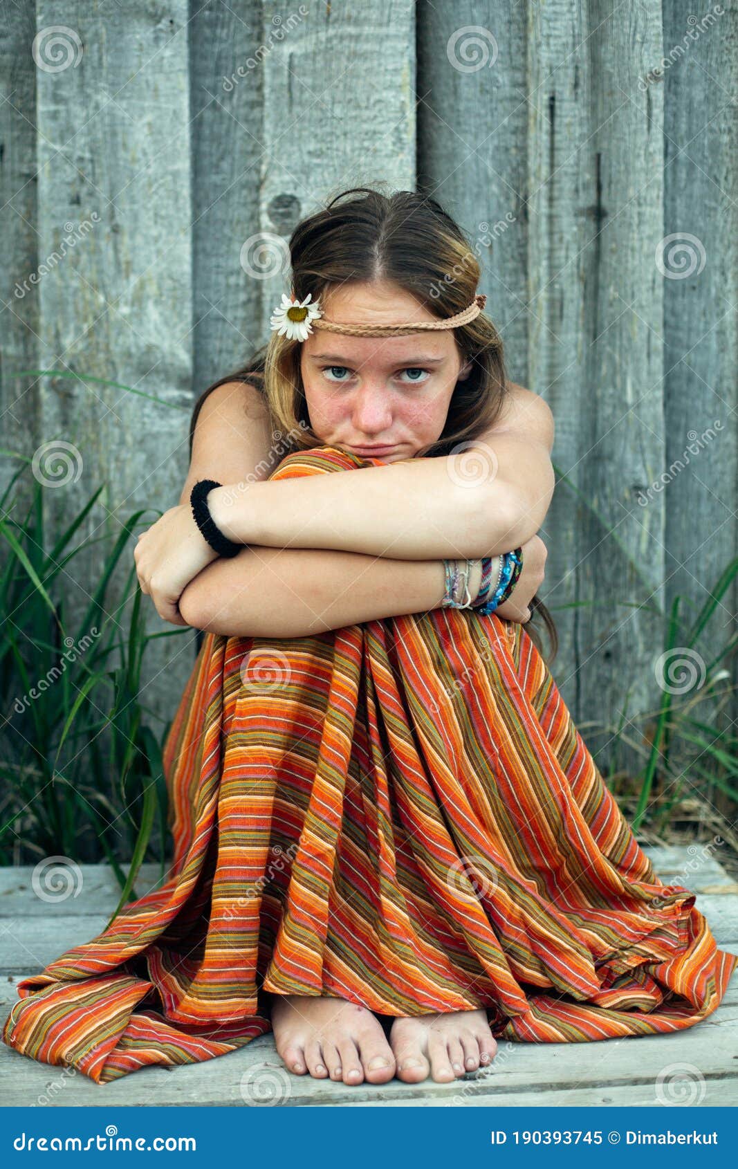 Portrait Of A Hippie Girl Sit Outdoor In The Village Stock Image Image Of Hipsters Glamour