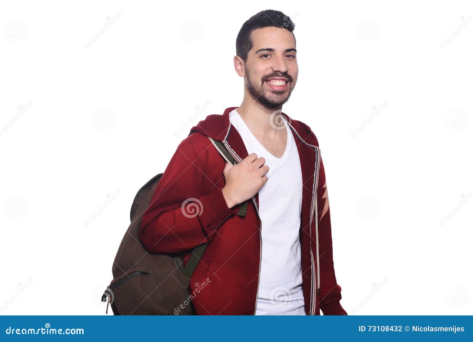 Portrait of Young Latin Man with Backpack. Stock Photo Image of lifestyle, looking 73108432