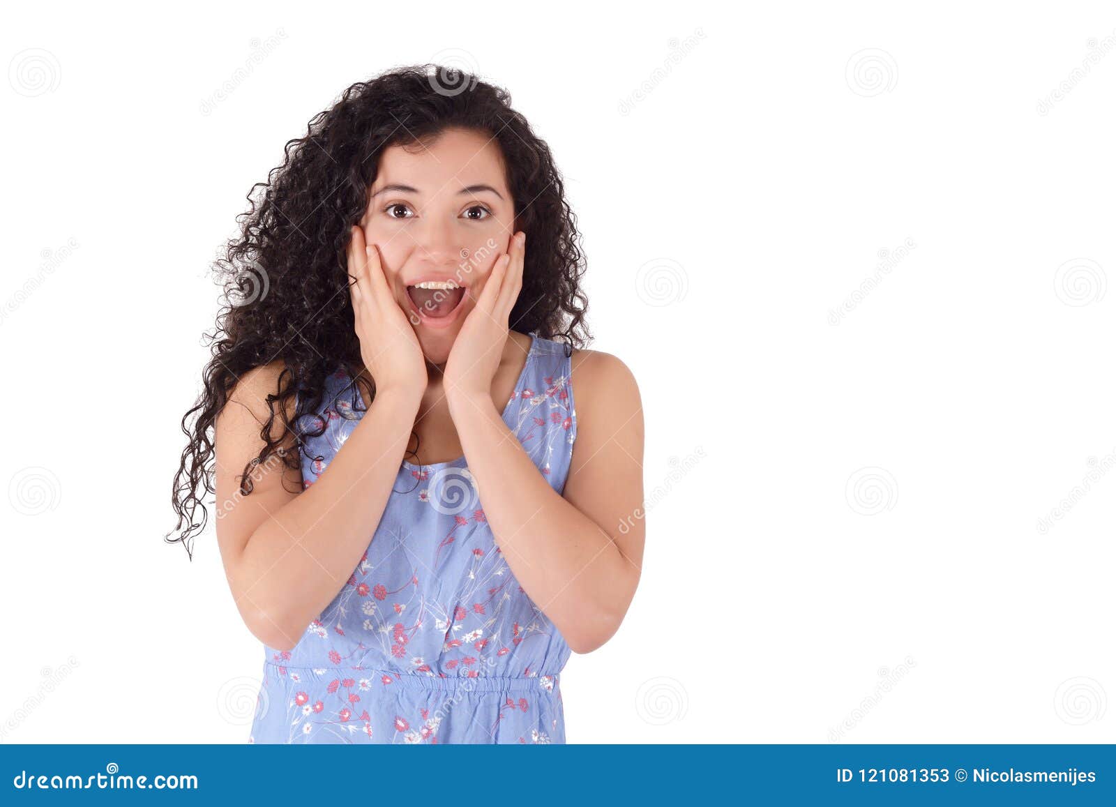 Latin woman surprised stock image. Image of lady, friendly - 121081353